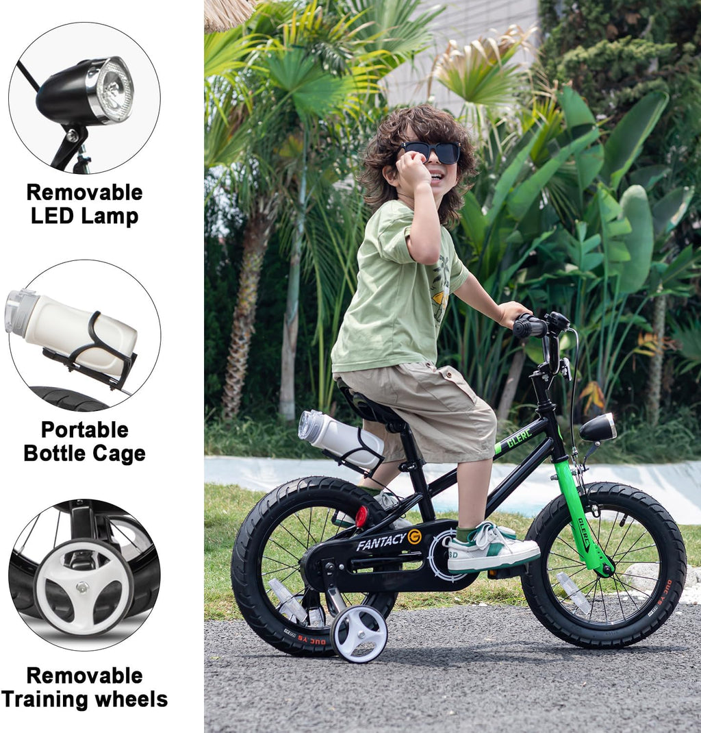 Glerc Fantacy Kids Bike, 12-20 Inch Children Bicycle for 2-13 Years Old Boys Girls, Kids Bicycle with Water Bottle Holder & Headlight & Training Wheels, Multiple Colors