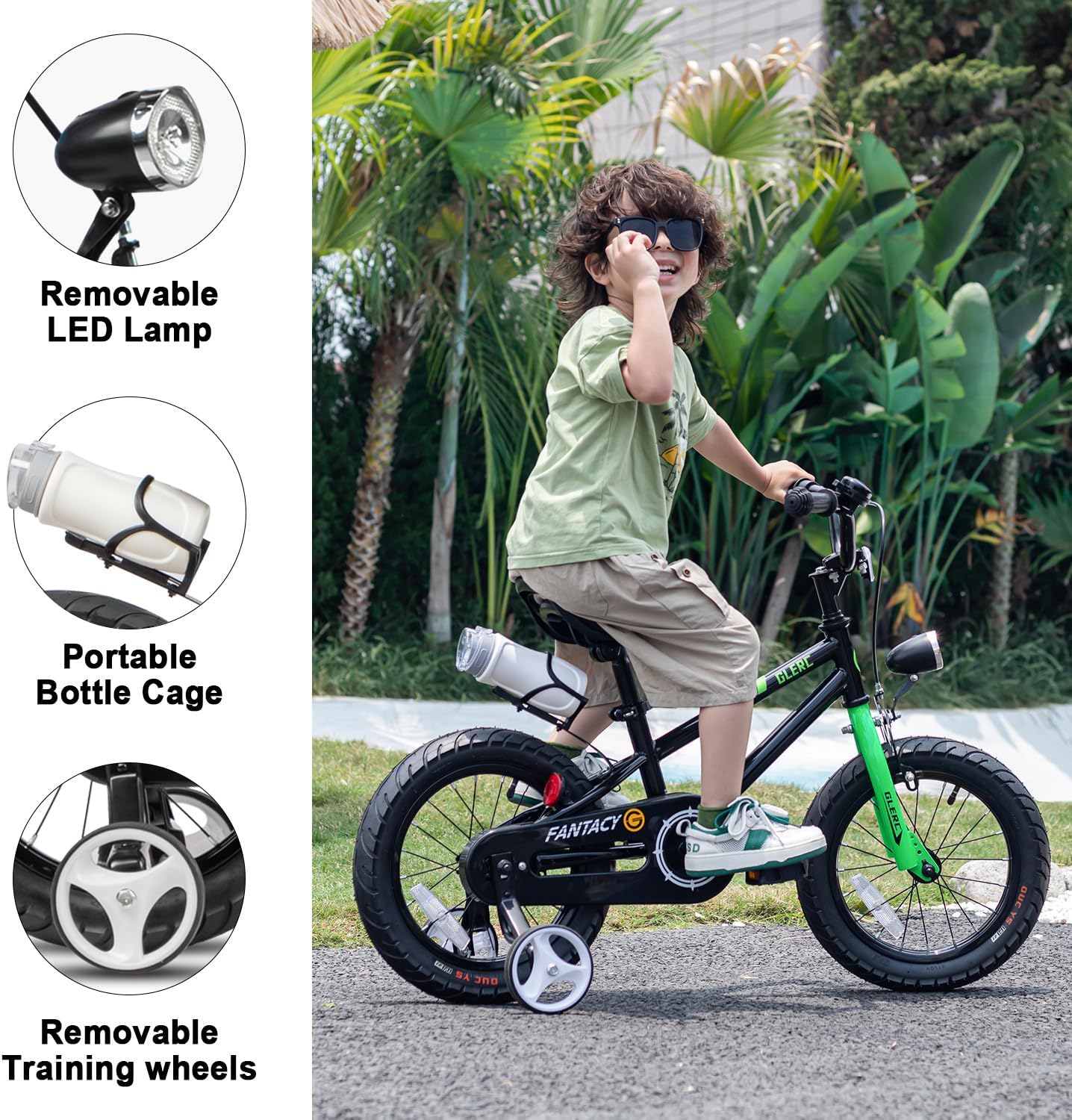 Glerc Fantacy Kids Bike, 12-20 Inch Children Bicycle for 2-13 Years Old Boys Girls, Kids Bicycle with Water Bottle Holder & Headlight & Training Wheels, Multiple Colors