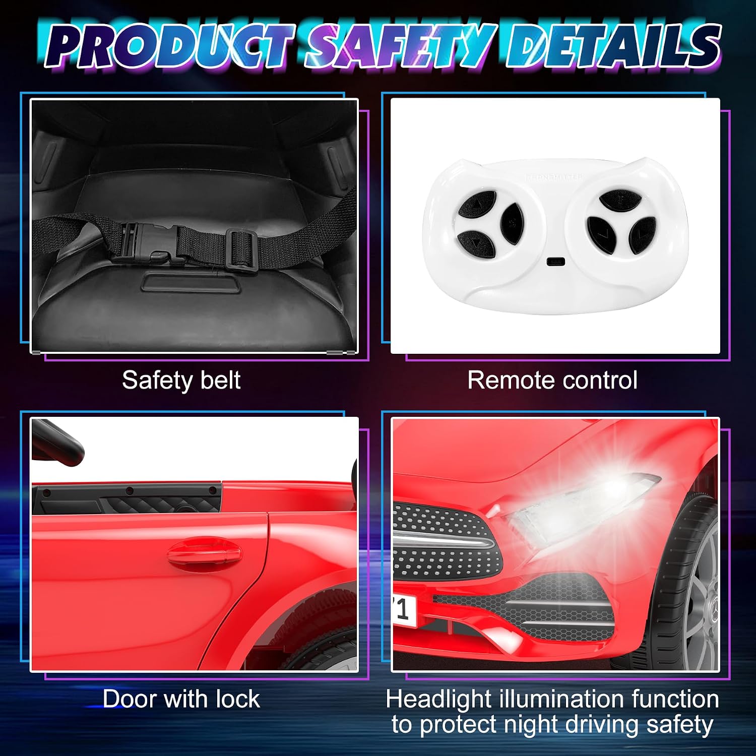 12V Kids Ride On Car with 2.4G Remote Control,Battery Powered Electric Car Ride On Vehicle Double Doors, Safety Belt,LED Light (SC-Red)