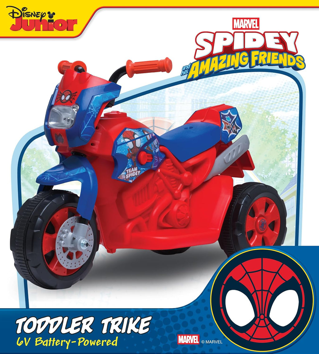 Kid Trax 6V Marvel Spiderman Disney Junior Toddler Bike - Ride On Toys, Kids Bike, Outdoor Toys, Tricycle, Bikes, Marvel Toys, Trike, Max Speed 1.5mph, 18-36 Months, Max Weight of 44Lbs, Red & Blue