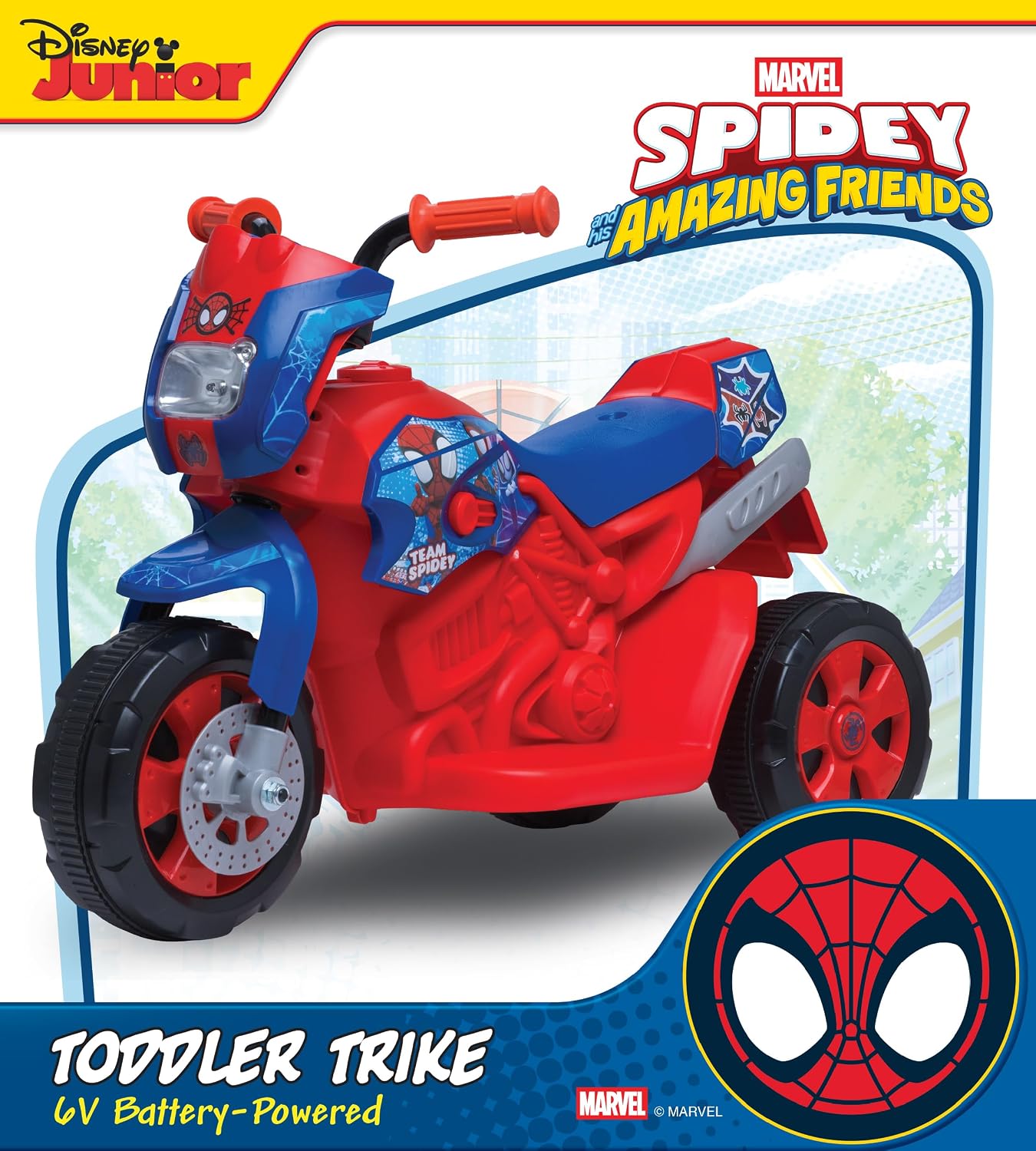 Kid Trax 6V Marvel Spiderman Disney Junior Toddler Bike - Ride On Toys, Kids Bike, Outdoor Toys, Tricycle, Bikes, Marvel Toys, Trike, Max Speed 1.5mph, 18-36 Months, Max Weight of 44Lbs, Red & Blue