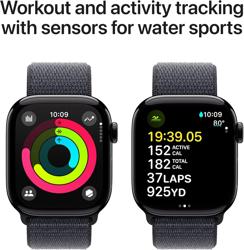 Apple Watch Series 10 [GPS + Cellular 42mm case] Smartwatch with Jet Black Aluminum Case with Ink Sport Loop. Fitness Tracker, ECG App, Always-On Retina Display, Carbon Neutral
