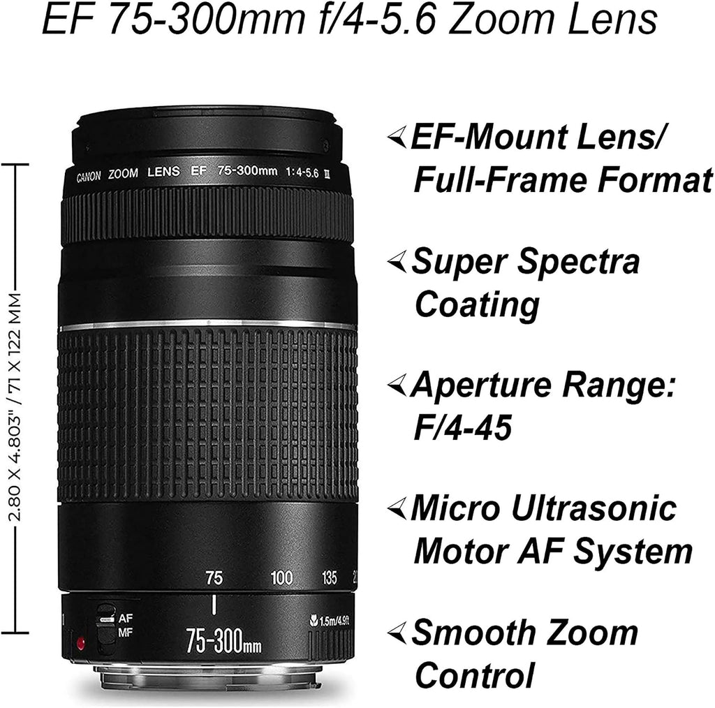Canon EOS 2000D / Rebel T7 DSLR Camera with EF-S 18-55mm + EF 75-300mm Daul Lens + SanDisk 64GB Memory Card + Tripod + Case + Wideangle Lenses + ZeeTech Accessory Bundle (21pc Bundle) (Renewed)