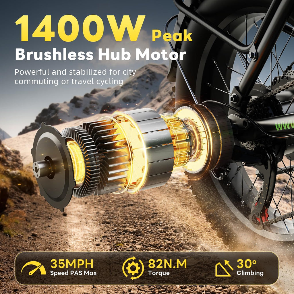 EUYBIKE Electric Bike for Adults 1400W Peak, 48V 20AH(960WH) Removable Battery, 20'x4' Fat Tire Full Suspension 80 Miles Range Step-Thru Hunting Ebike, 7-Speed Dual Brakes Electric Bicycle