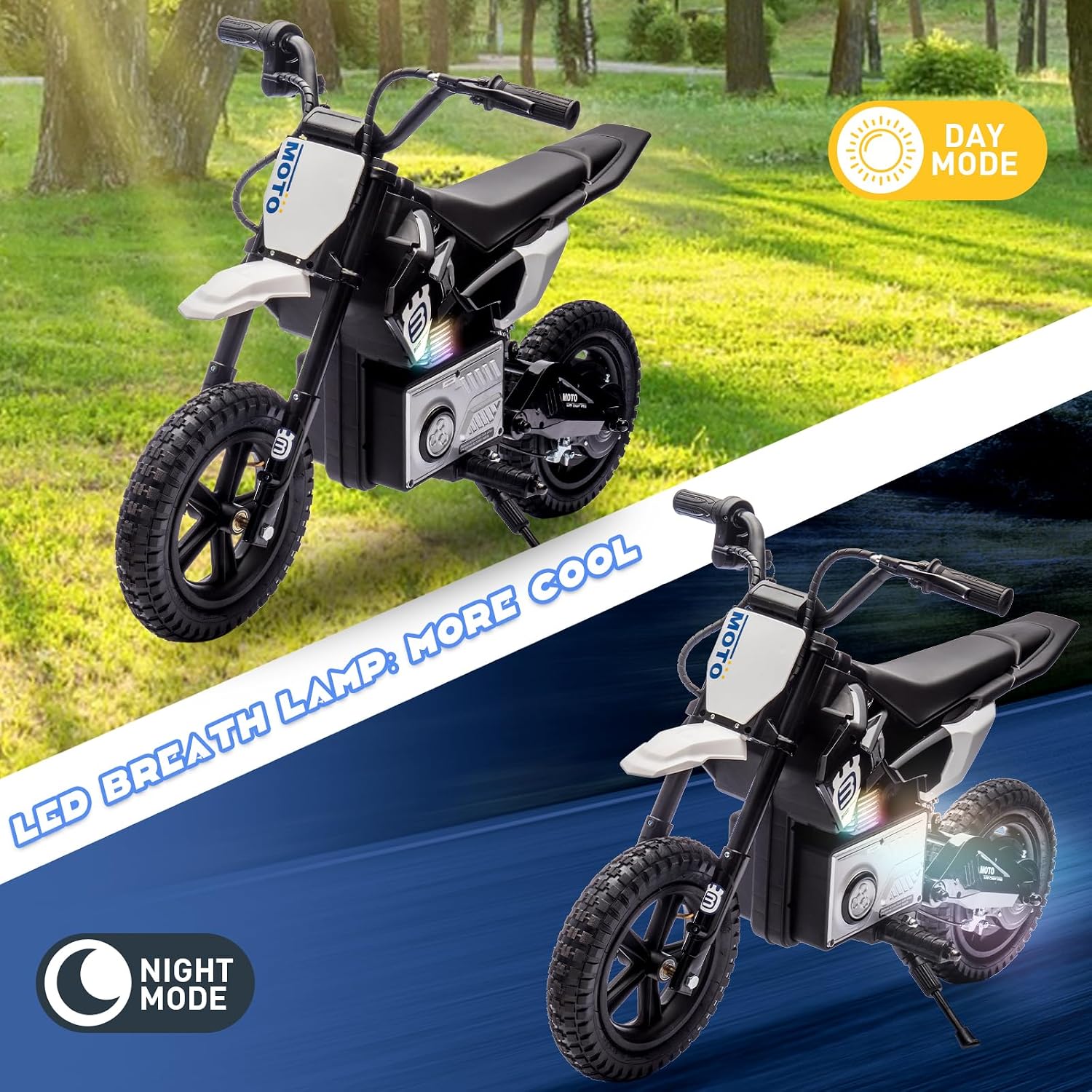 WEEROCK 24V Kids Electric Motorcycle 5+ Years Old, Child Ride On Electric Dirt Bike, Rear Shock Absorber, LED Breath Lamp, Bluetooth for Boys Girls Children Electria Toy Gift, Black
