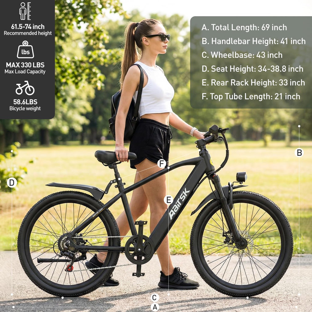 Electric Bike 24' / 26', 22Mph Speed & & Peak 750W Motor, 36V 10 / 13AH Lithium Battery & 7/21-Speed Gear, Max Range 40+ Miles(Pedal-Assist), Electric Mountain Bicycle for Adults Women Men