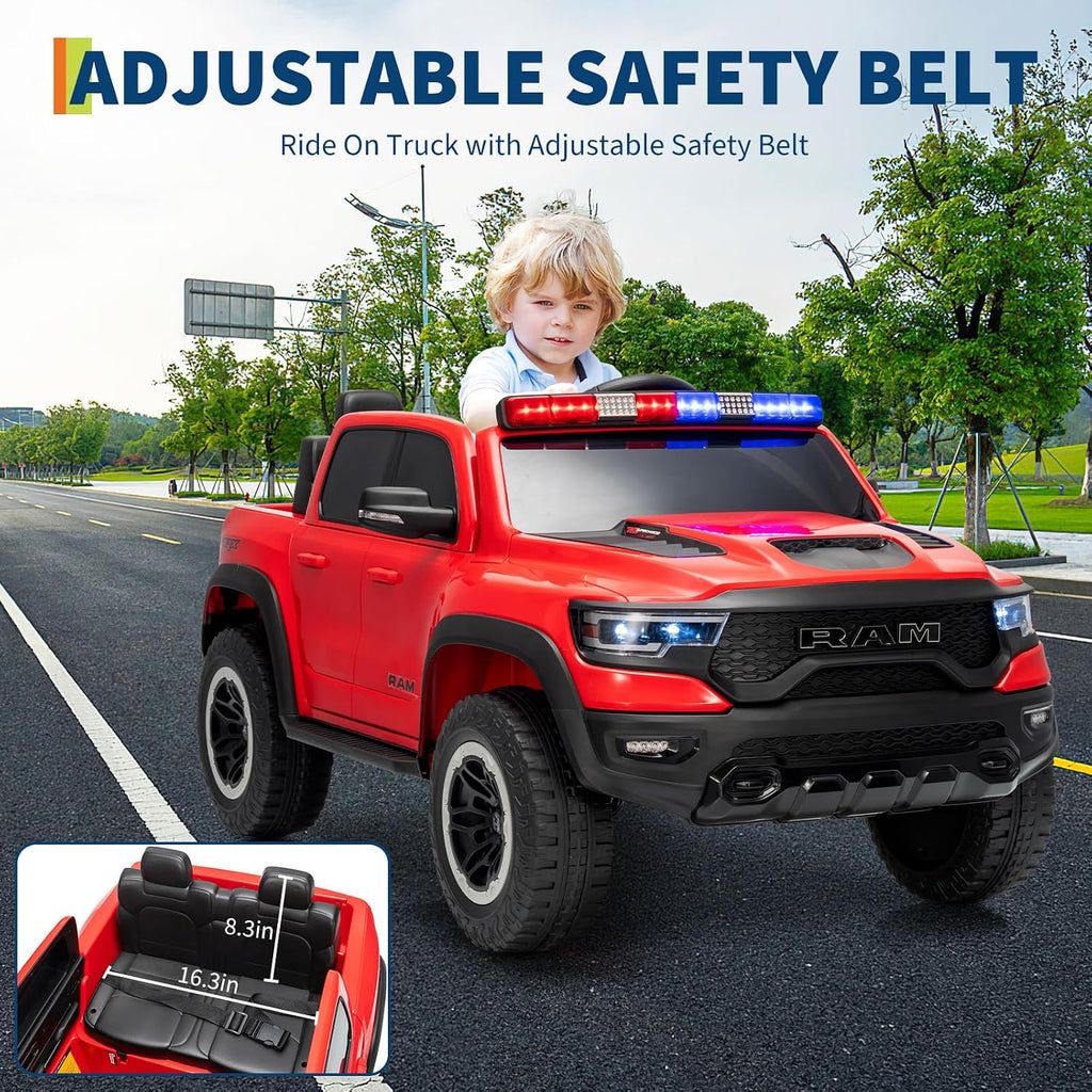 Garvee Ride On Car, Licensed RAM 12V Kids Ride On Police Car with Remote Control, Electric Pickup Truck for Toddlers, 3 Speeds, Spring Suspension, LED Lights & Parent Safety Lock