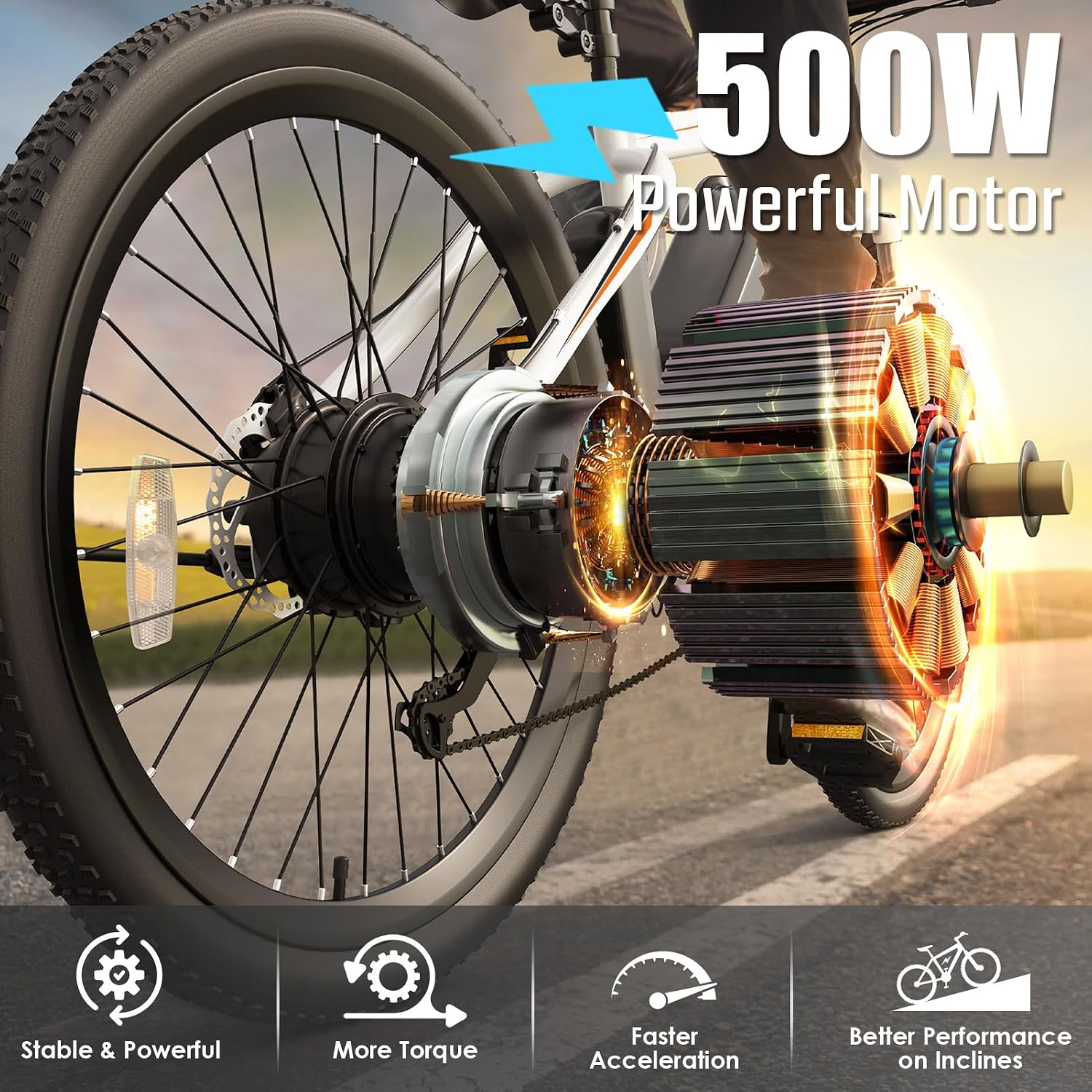 GOCIO 500W Electric Bike 26' Mountain Bicycle Adults Cruise Control Pedal Assist 48V 375Wh Battery 21-Speed E-Bike UL2849
