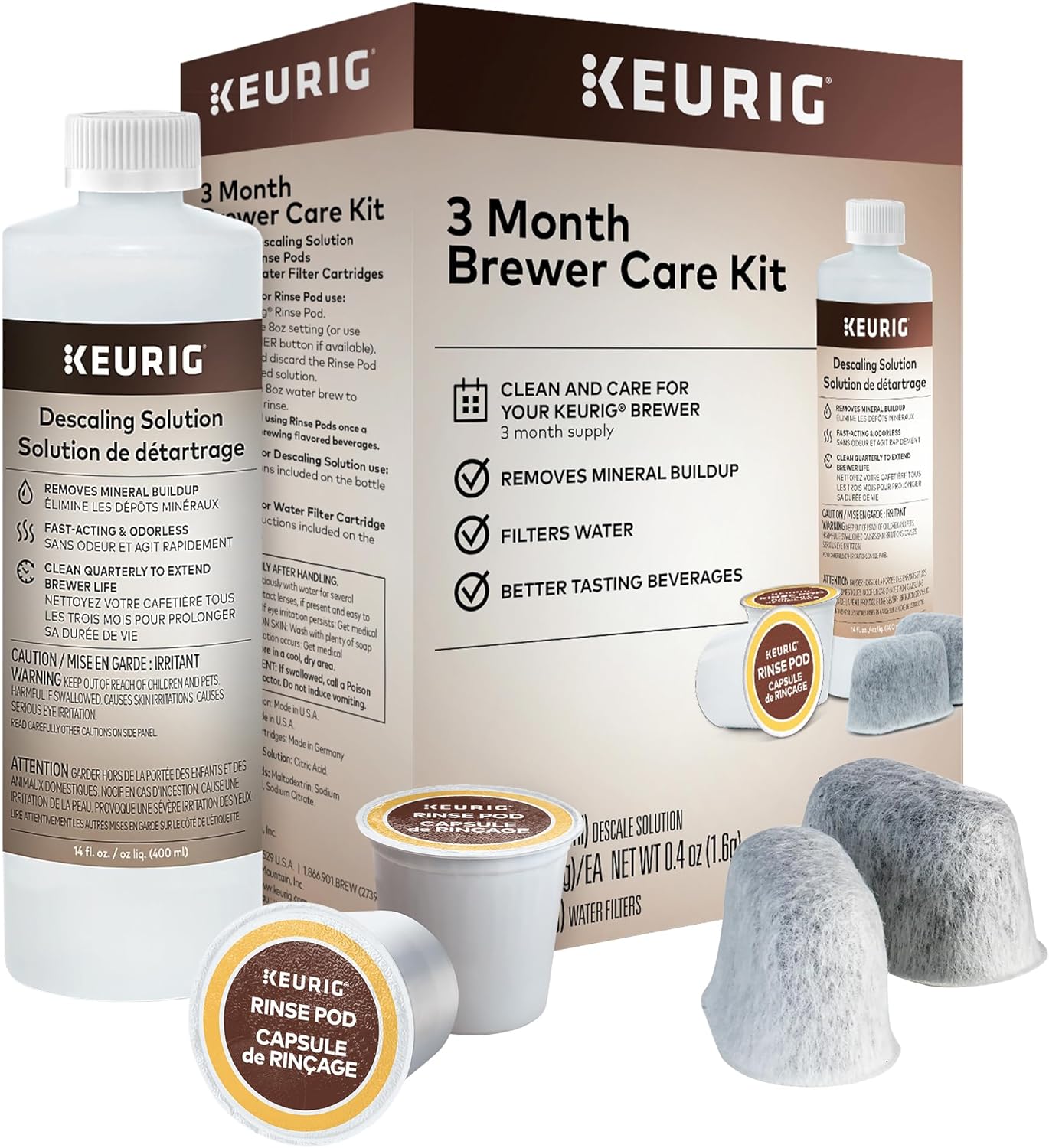 Keurig K-Mini Single Serve Coffee Maker & 3-Month Brewer Maintenance Kit Includes Descaling Solution, Water Filter Cartridges & Rinse Pods, Compatible Classic/1.0 & 2.0 K-Cup Coffee Makers, 7 Count