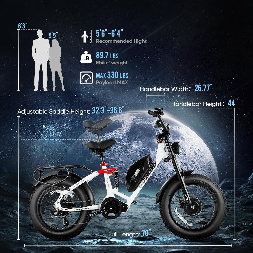 eAhora Terra/Luna 2 Dual Motor 33-31Mph Electric Bike for Adults 3000W/1500W Ebike with Removable 48V 20Ah/15Ah Battery 20'' * 4.0 Fat Tire All Terrain Ebikes, SHM 7-Speed Gear Electric Bicycle