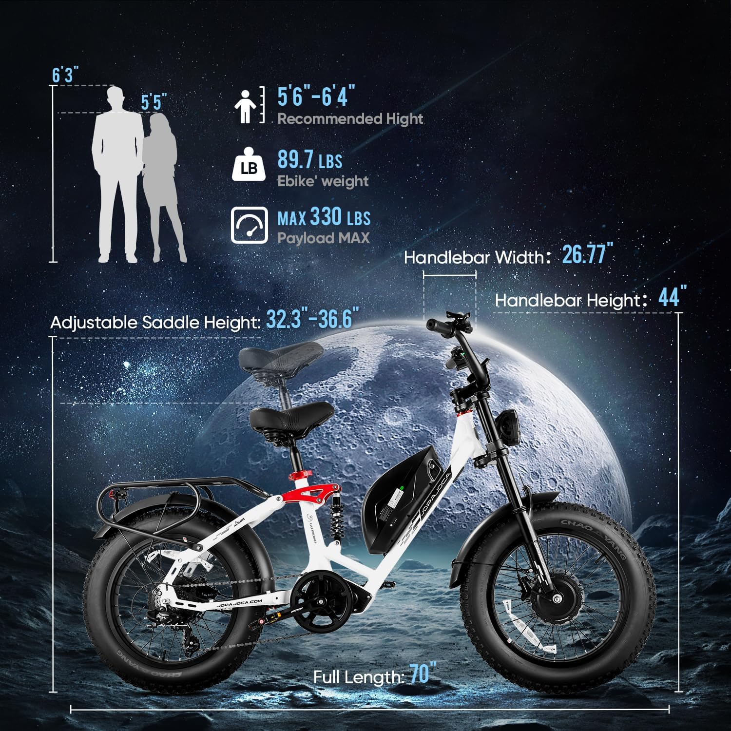 eAhora Terra/Luna 2 Dual Motor 33-31Mph Electric Bike for Adults 3000W/1500W Ebike with Removable 48V 20Ah/15Ah Battery 20'' * 4.0 Fat Tire All Terrain Ebikes, SHM 7-Speed Gear Electric Bicycle