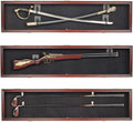 ONE 44' Long Rifle Gun Shotgun, Saber, Sword or Golf Club Display Case Cabinet Rack Putter Shadow Box w/98% UV Protection Lockable Door Mahogany Finish