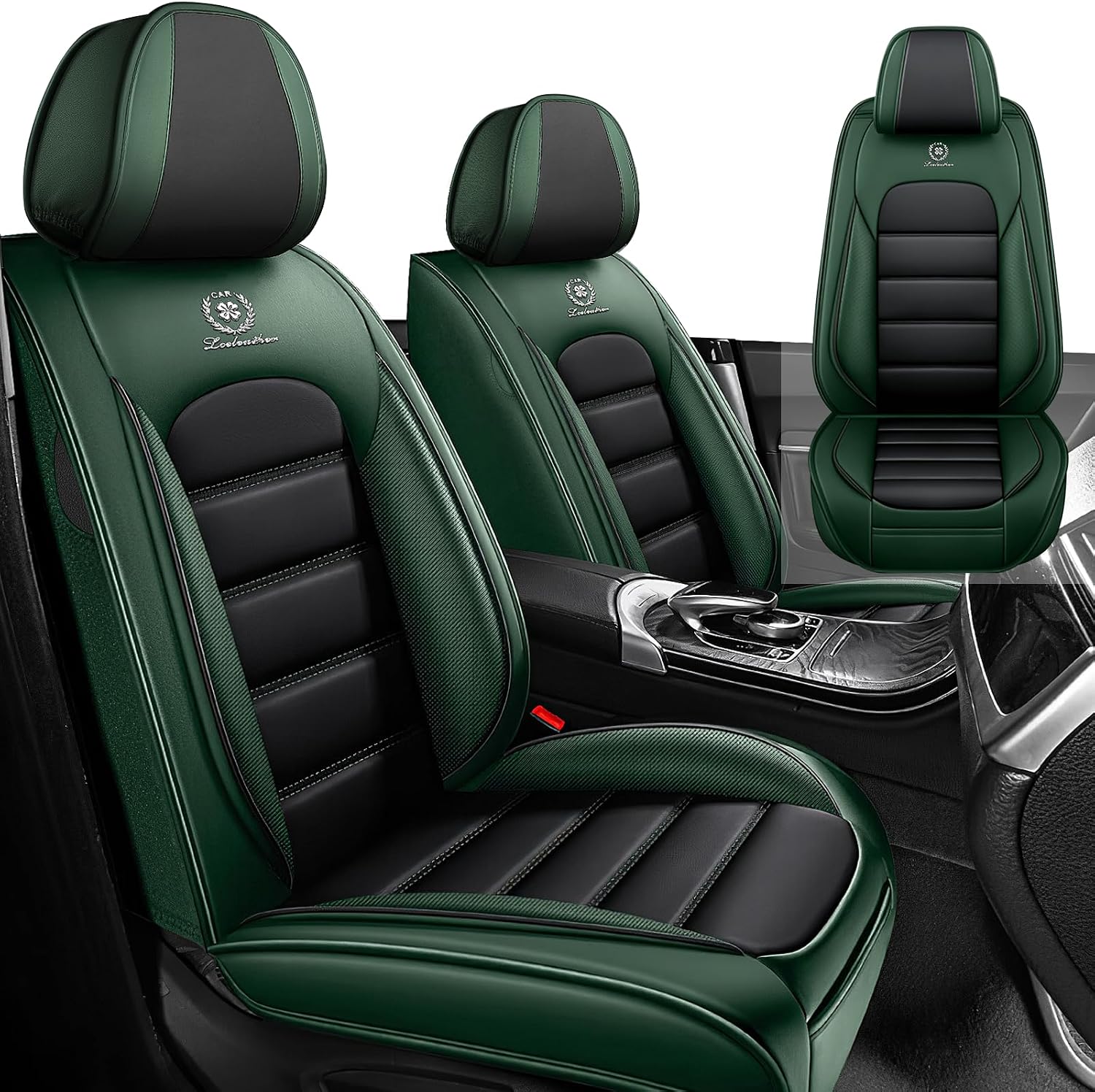 Car Seat Cover Fit for Dodge Charger 2006-2024,Compatible Airbag Non-Slip Waterproof Seat Cover,Car Seat Protector Premium Interior (Standard 2 Seats,Black Green)