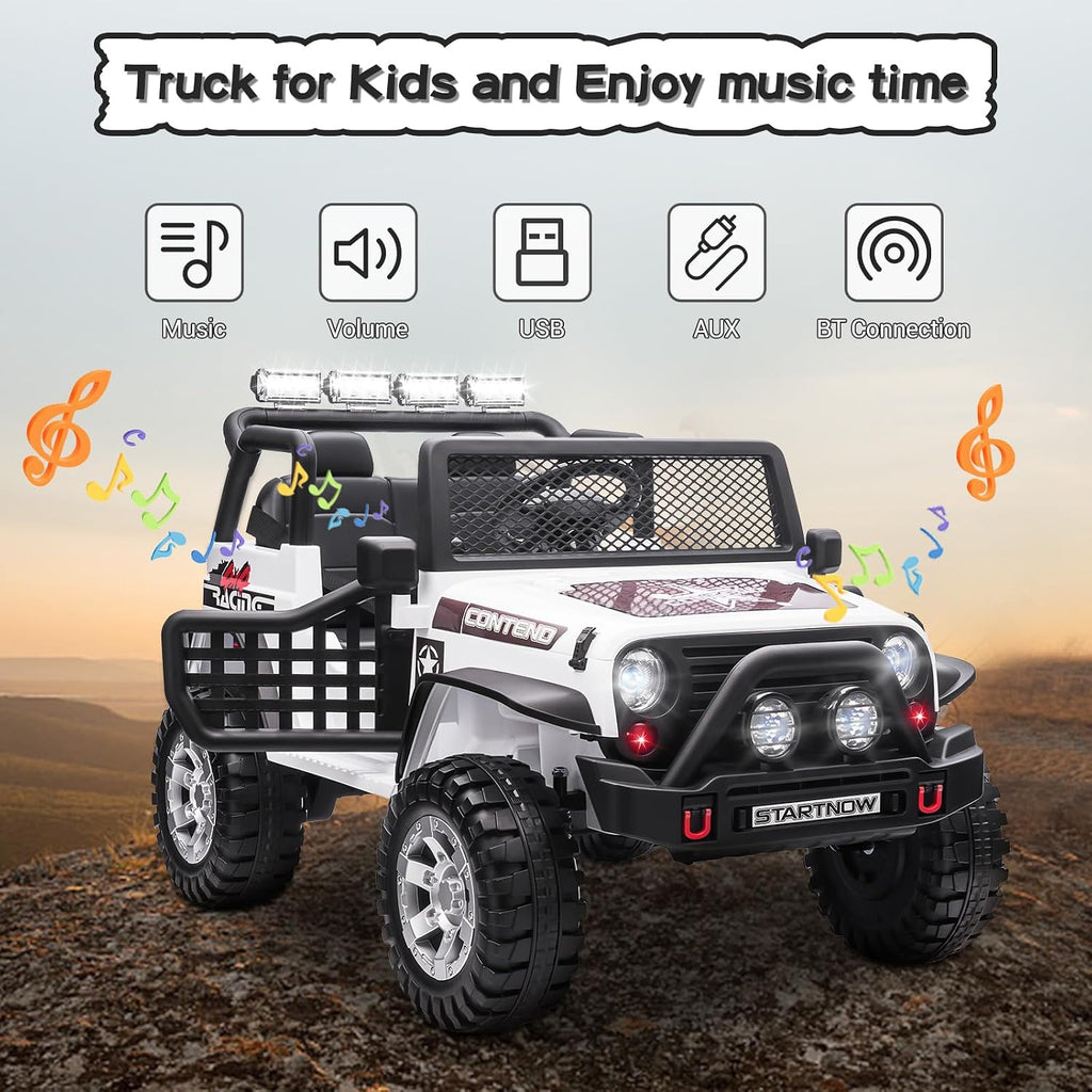 SEHOMY Two Seater Ride on Cars for Kids, 12V Power Wheels Truck with Remote Control, 3 Speed, Spring Suspension, 110LBS Max, Music, Horn, White Kids' Electric Vehicles Toddlers Toy Car for Boys Girls