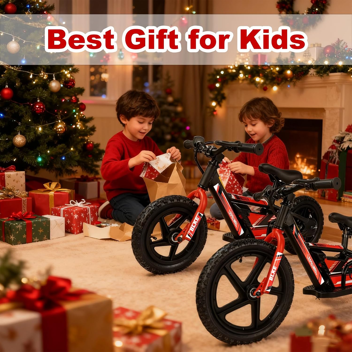 LEFELWEL Electric Balance Bike for Kids Ages 3-5/4-8, Adjustable Speed and Long Range, Lightweight and Durable, Safety Handbrake, Electric Dirt Bike Ebike for Kids