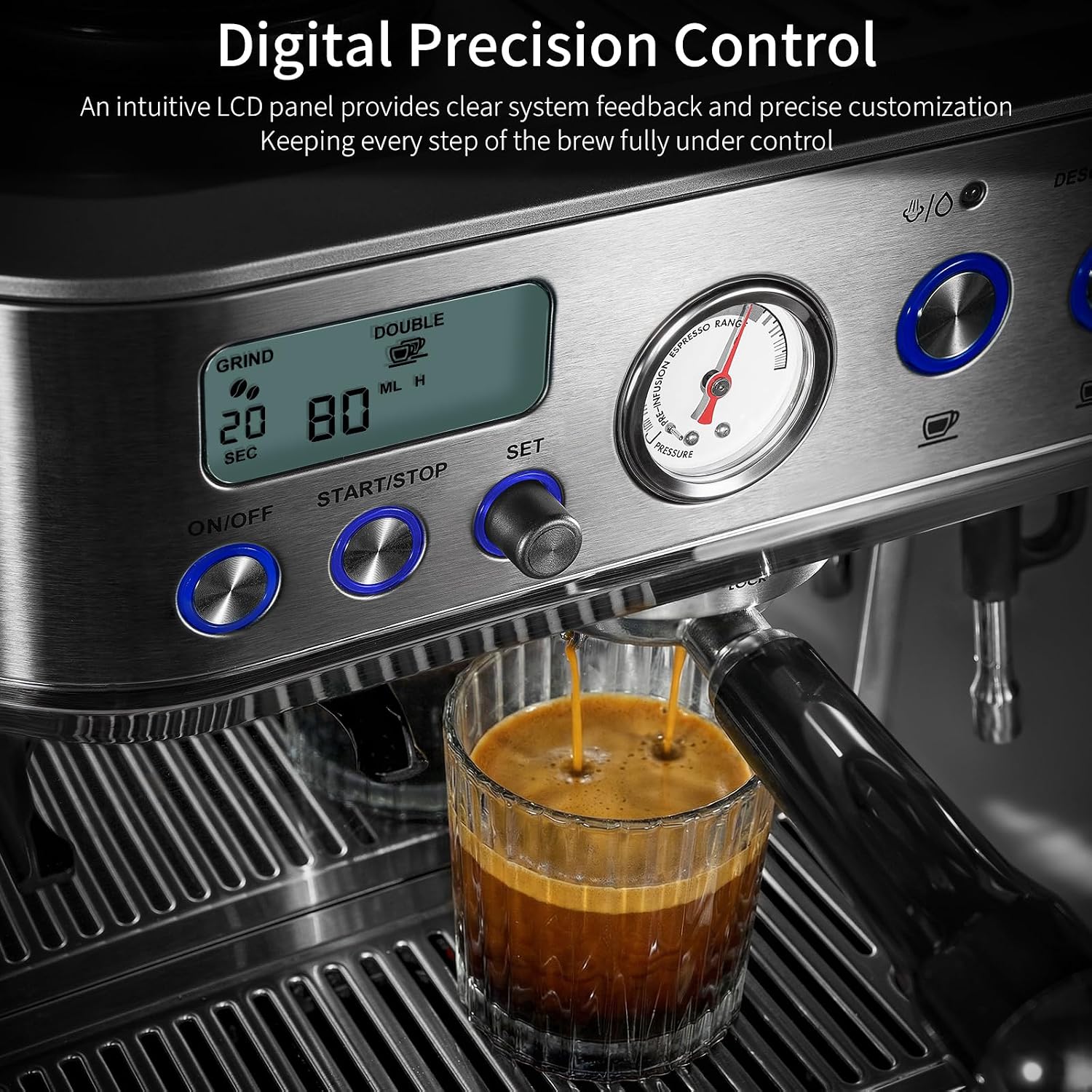 URintells Cuising Espresso Machine with Grinder, All-in-One Coffee Maker with PID Temperature Control & 15 Bar Italian ULKA Pump, Stainless Steel Barista Machine for Home Latte & Cappuccino