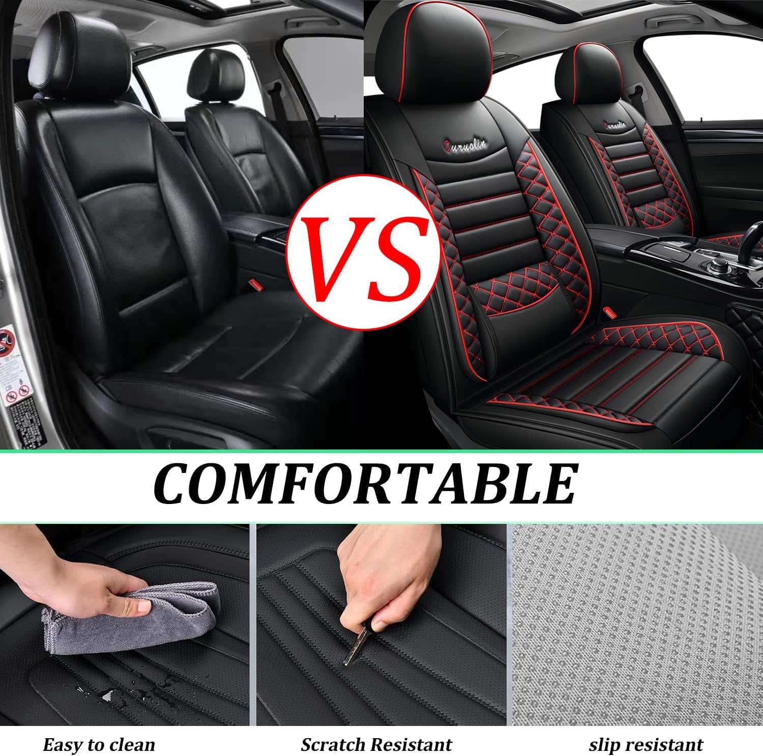 Front Seat Covers for Jeep Grand Cherokee 2011-2024 2025 2026,2 PCs Luxury Leather Car Seat Cover Waterproof Seat Protectors,Breathable Vehicle Seat Cover Airbag Compatible Cushion(Red Black,)
