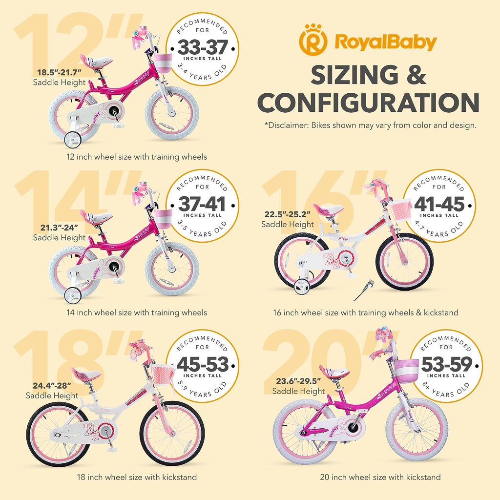 Royalbaby Princess Girls Kids Bike 12 14 16 18 20 Inch Children Bicycle with Basket for Age 3-12 Years
