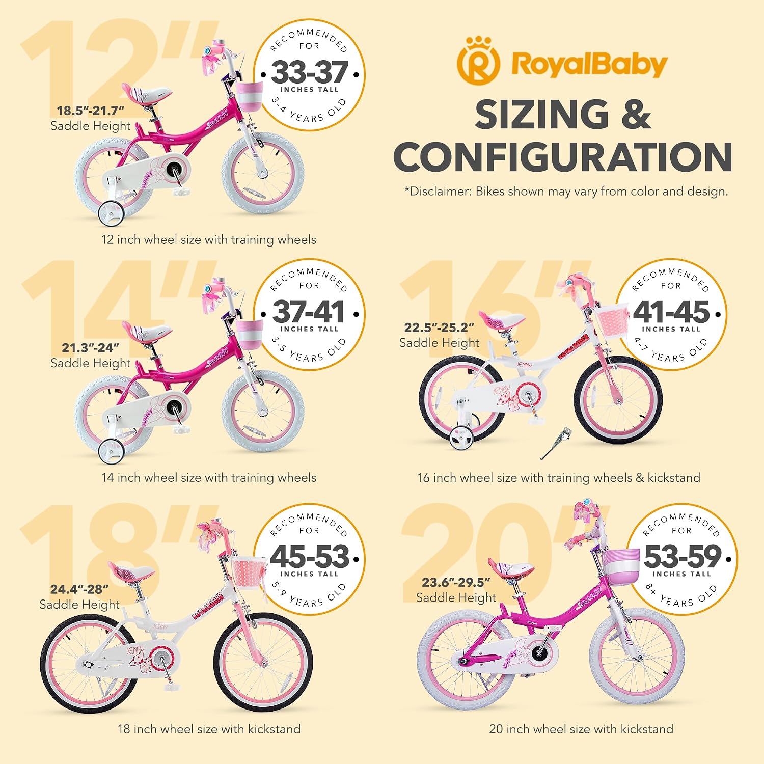 Royalbaby Princess Girls Kids Bike 12 14 16 18 20 Inch Children Bicycle with Basket for Age 3-12 Years