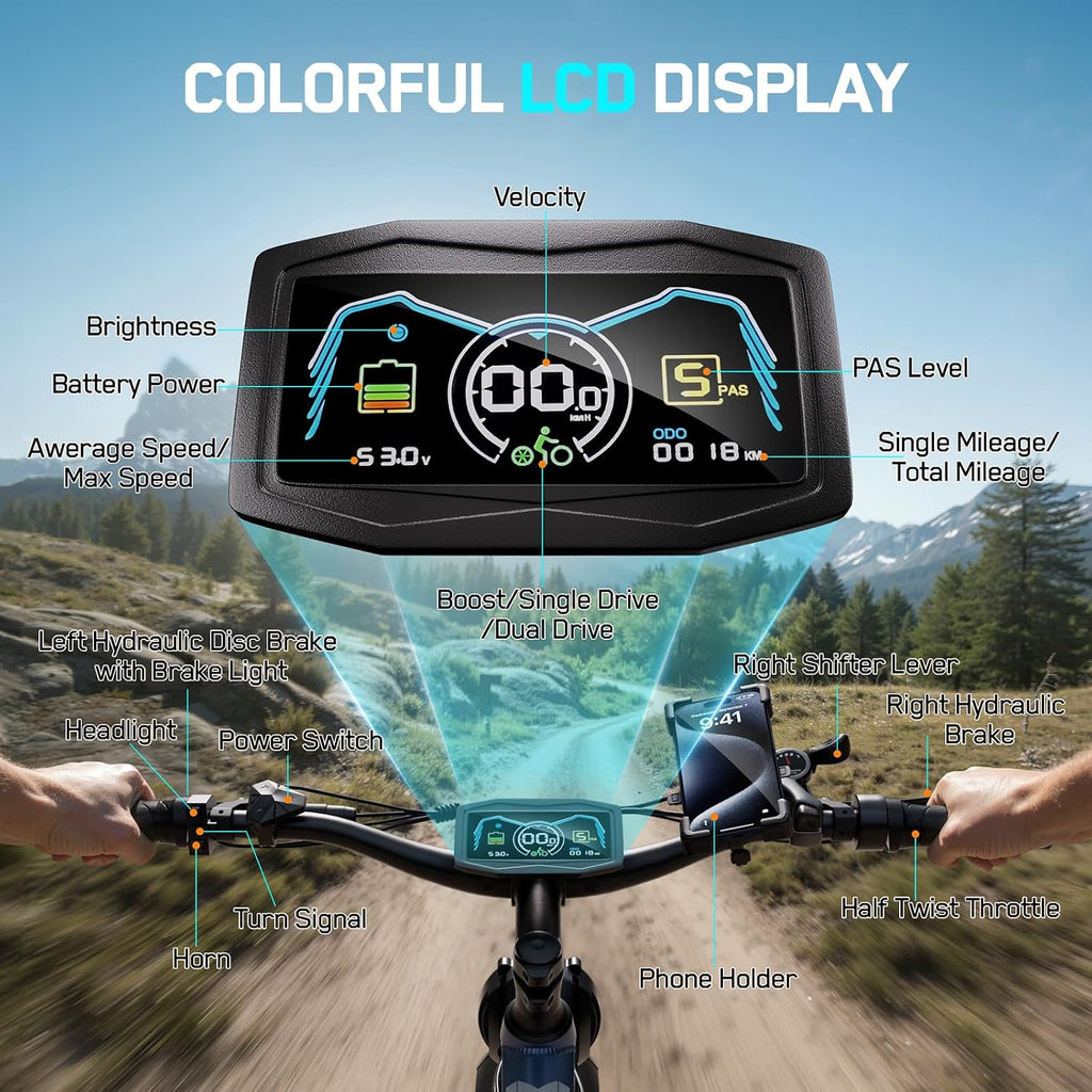 5000W Electric Bike for Adults, 45MPH Dual Motor Ebike 52V 23AH 1196WH E Bike 100 Miles Long Range Bicycle Full Suspension 26' Fat Tire Off Road for Men Dual Hydraulic Disc Brake Ebike