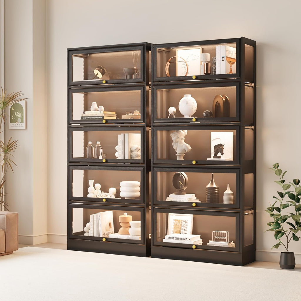 Display Cabinet with Acrylic Glass Doors,5-Tiers Curio Cabinet with LED Lighting for Collectibles, Collectibles Toy Organizers Rack & Display Shelf Display Case Storage Cabinet, Black