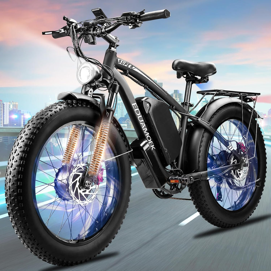 9000W-Peak 52V 34Ah 1768Wh Battery Dual-Motor-Ebike for Adults, 42-46MPH 105 Miles Range Fast-Ebike-Dual-Motor-Electric-Bike,24'*4.0' Men Fat-Tire-Electric-Bicycle Lockable Suspension
