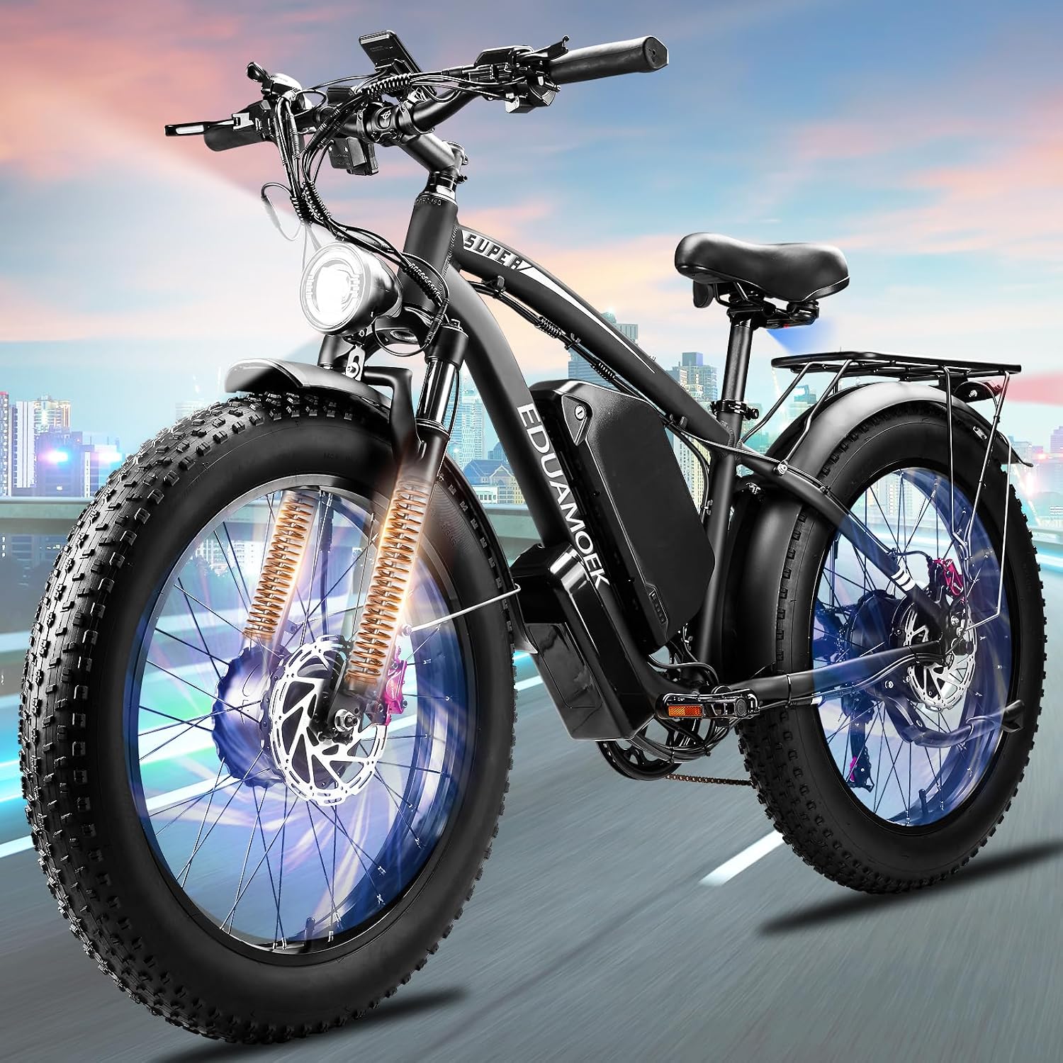 9000W-Peak 52V 34Ah 1768Wh Battery Dual-Motor-Ebike for Adults, 42-46MPH 105 Miles Range Fast-Ebike-Dual-Motor-Electric-Bike,24'*4.0' Men Fat-Tire-Electric-Bicycle Lockable Suspension