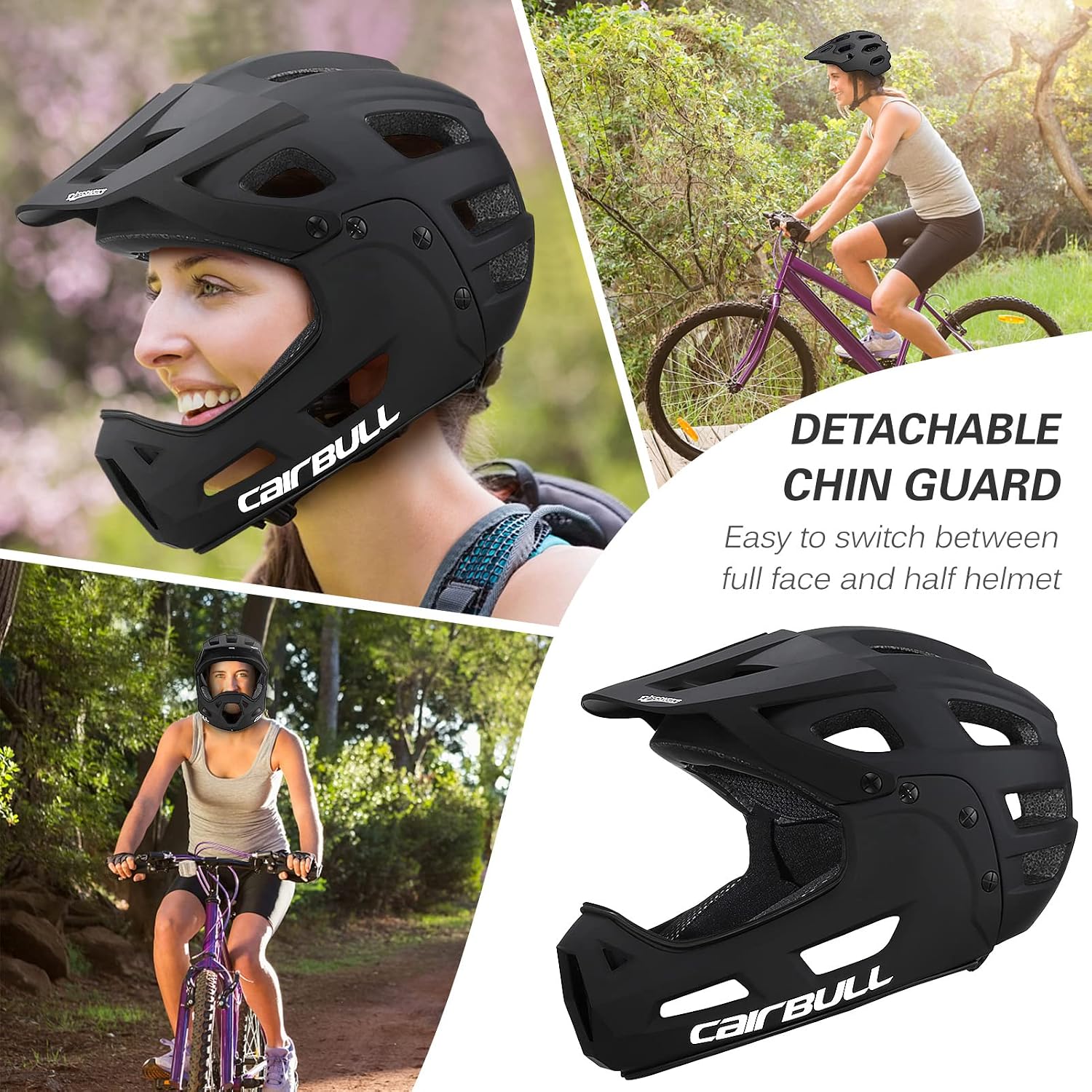 Lixada Cycling Helmet for Adults Full Face Bike Helmet Adult Cycling Helmet with Detachable Chin Guard and Visor for Mountain Biking 54-61 cm