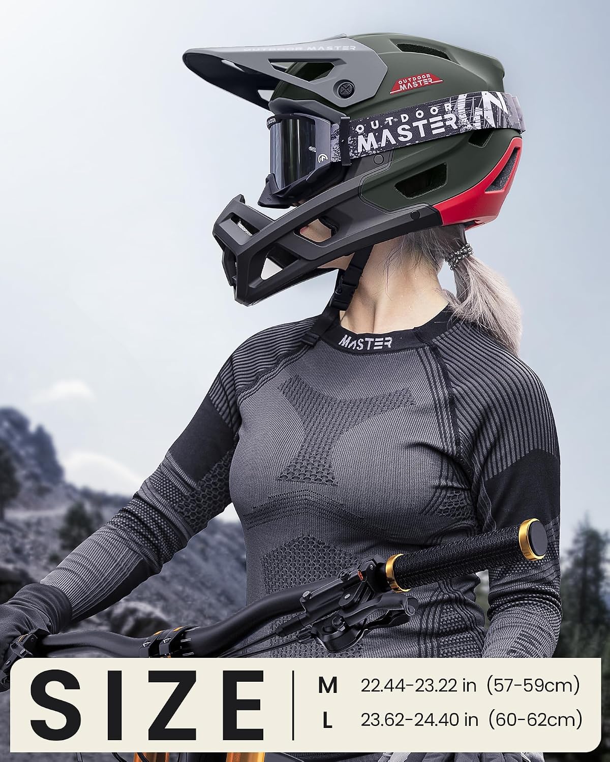 OutdoorMaster Full Face Mountain Bike Helmet for Men & Women-Two Removable Chin Pad Mountain Bike Helmet Grizzly, Ventilation Lightweight Racing Downhill DH BMX MTB Helmet