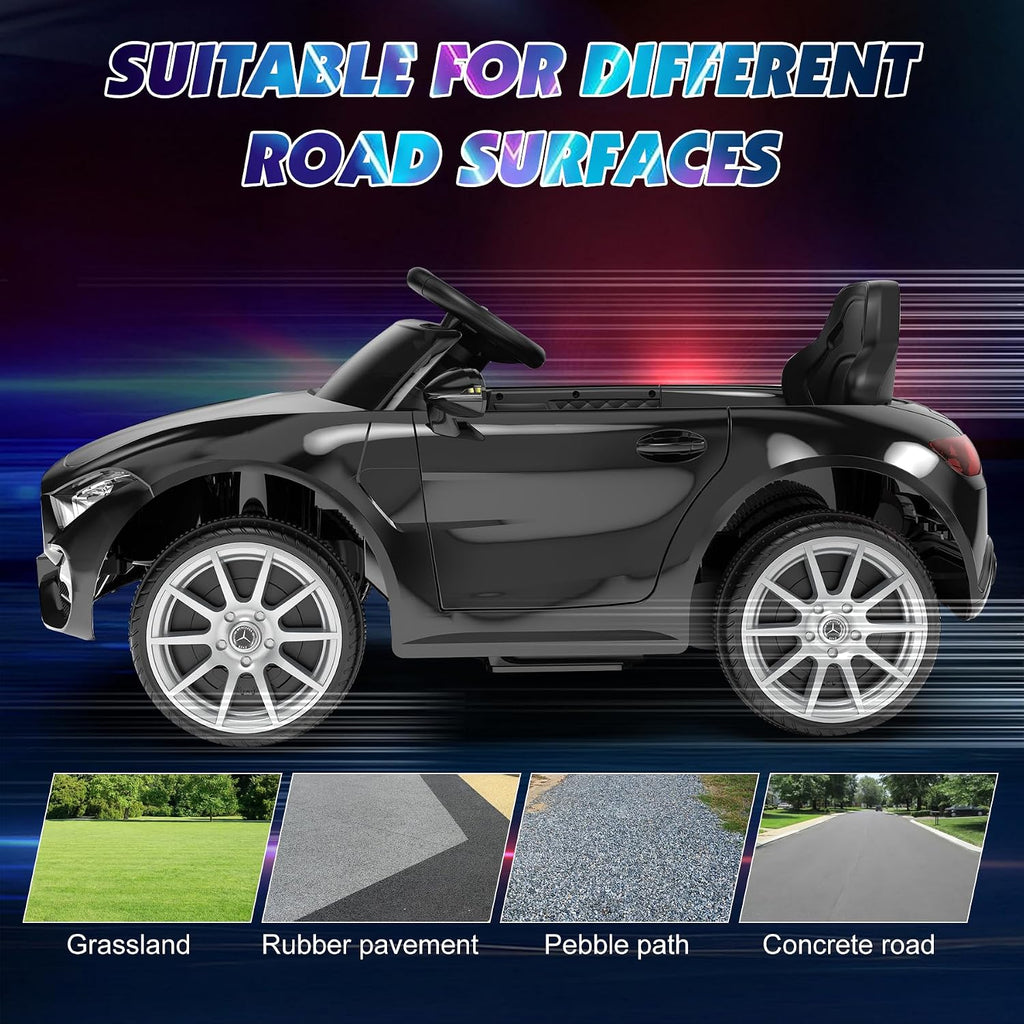 12V Kids Ride On Car with 2.4G Remote Control,Battery Powered Electric Car Ride On Vehicle Double Doors, Safety Belt,LED Light (SC-Black)