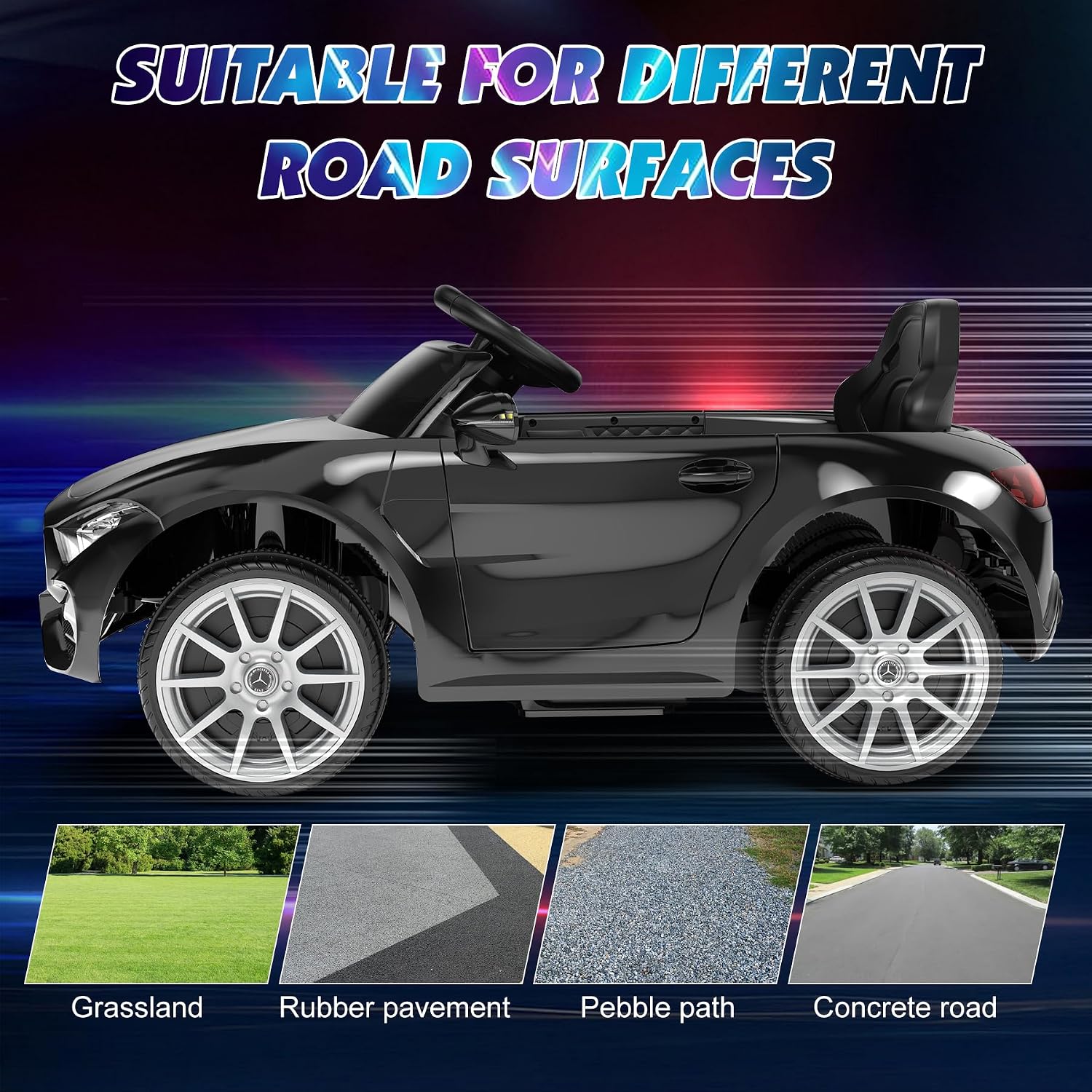 12V Kids Ride On Car with 2.4G Remote Control,Battery Powered Electric Car Ride On Vehicle Double Doors, Safety Belt,LED Light (SC-Black)