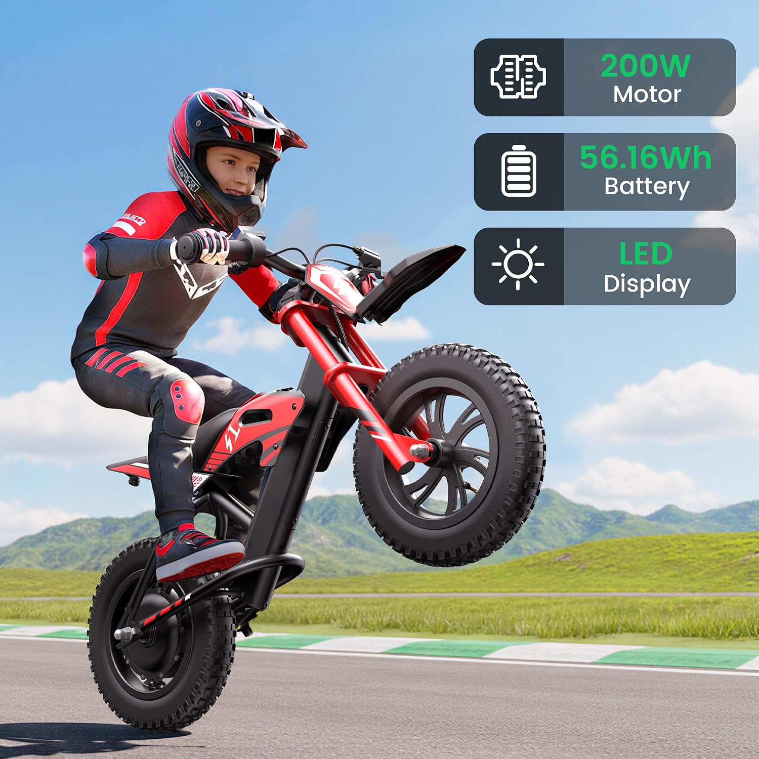 Gyroor S1 Kids Electric Balance Bike, 200W Motor 3 Speeds up to 10 MPH, 12-Inch Pneumatic Tires, 7-Color Rear Fender LED Taillight, Drum Brake, UL2272 Certified, for Ages 3-6, Black-9BD