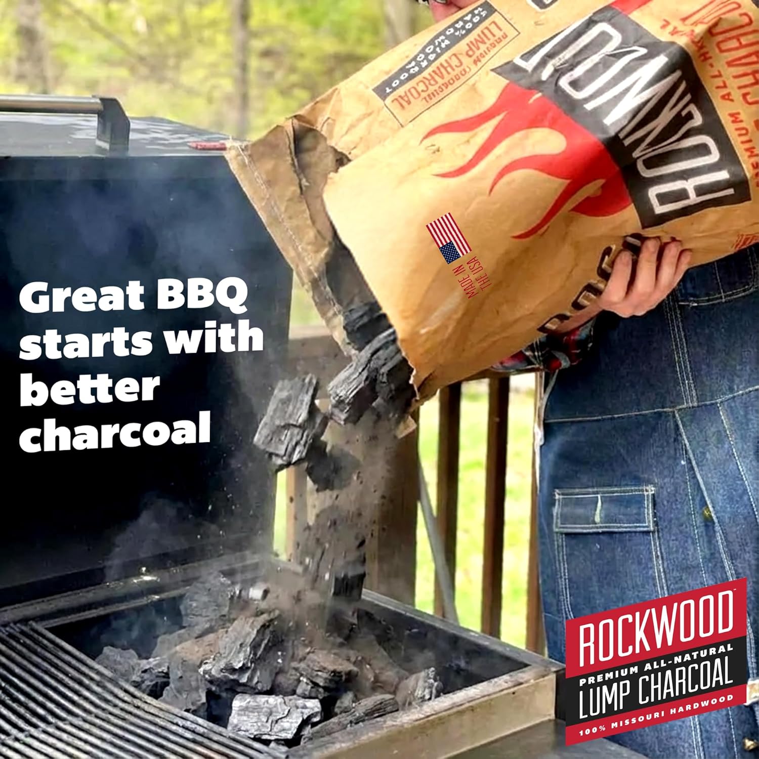 Rockwood Natural Lump Charcoal – Hardwood Lump Charcoal Blend of Oak, Hickory & Cherry for Clean Burn, High-Heat Grilling & Smoky Flavor Barbecue – Ideal for Kettle & Kamado Grills – 20lbs (4 Packs)