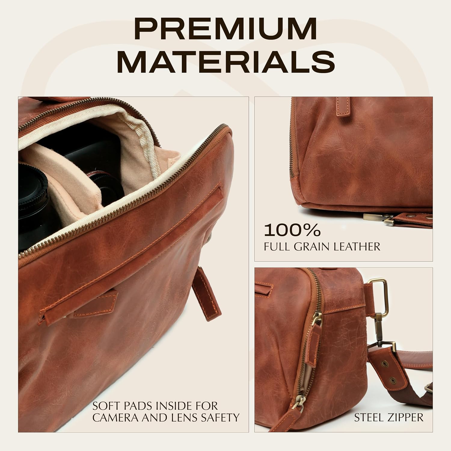 C Coiro Camera Sling Bag Full Grain Leather Photography Accessories with Padded Shoulder Strap, Camera Case for DSLR/SLR, Travel Photography Camera Bag, Brown Color