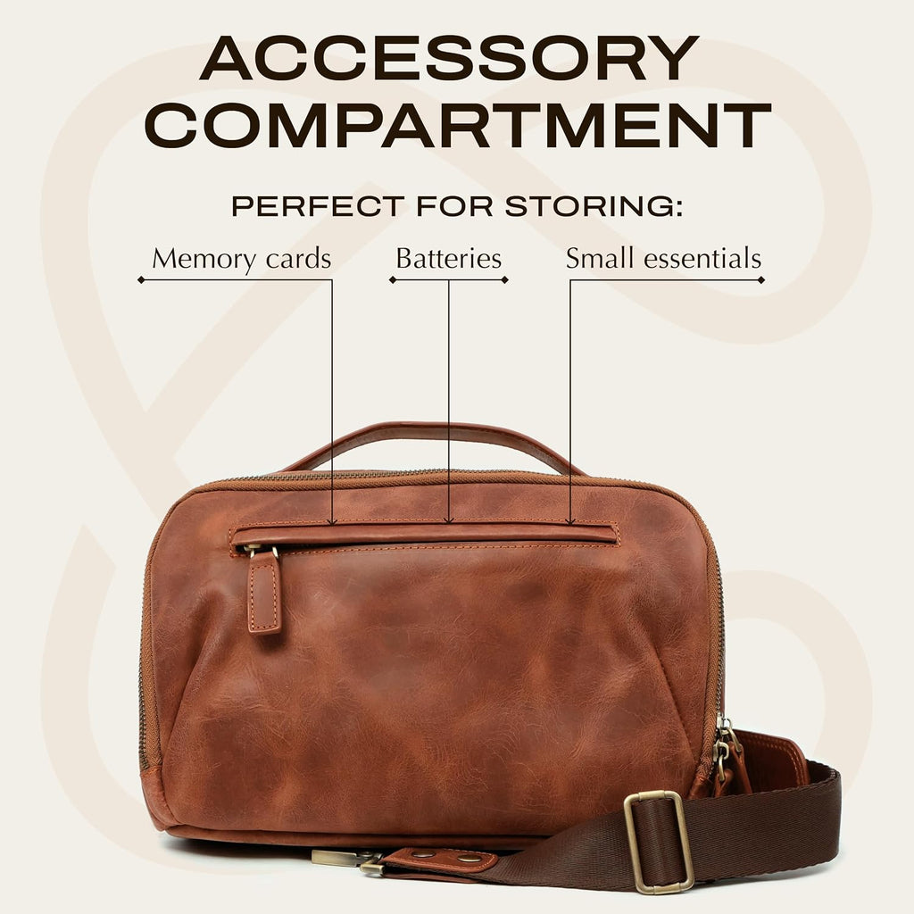 C Coiro Camera Sling Bag Full Grain Leather Photography Accessories with Padded Shoulder Strap, Camera Case for DSLR/SLR, Travel Photography Camera Bag, Brown Color