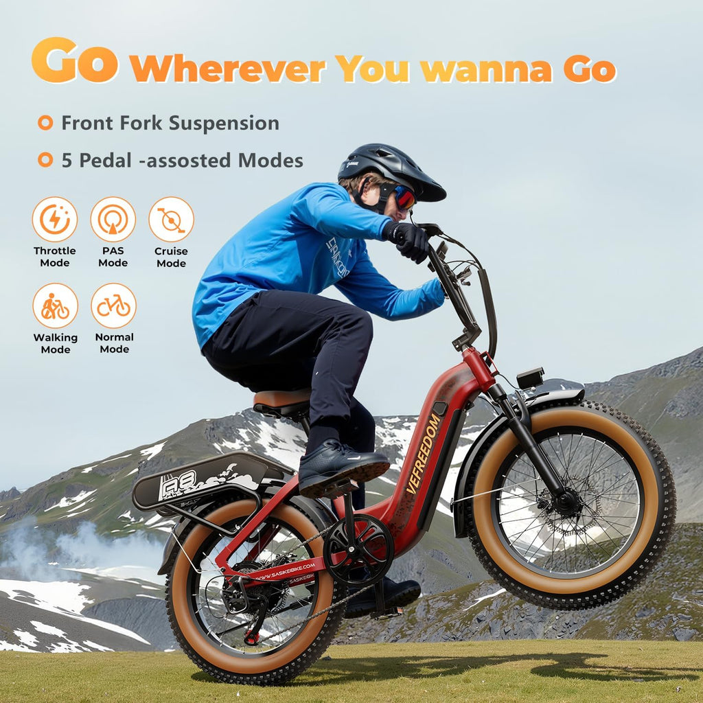 EUY Electric Bike for Adults with Peak 1500W Motor, 48V 20Ah Removable Battery Fast Ebike,Max 70Miles,20' x4.0 Fat Tire Commuting Electric Mountain Bike,7-Speed, Step-Thru Bicycle