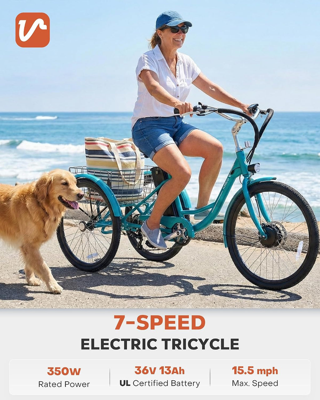 VIRIBUS Electric Tricycle for Adults, 24 26 inch Electric Trike with 468Wh Removable Battery, 250W/350W(Peak 500W) 3 Wheel Electric Bikes for Seniors, Motorized Adult Tricycles Women Men 330 lb.