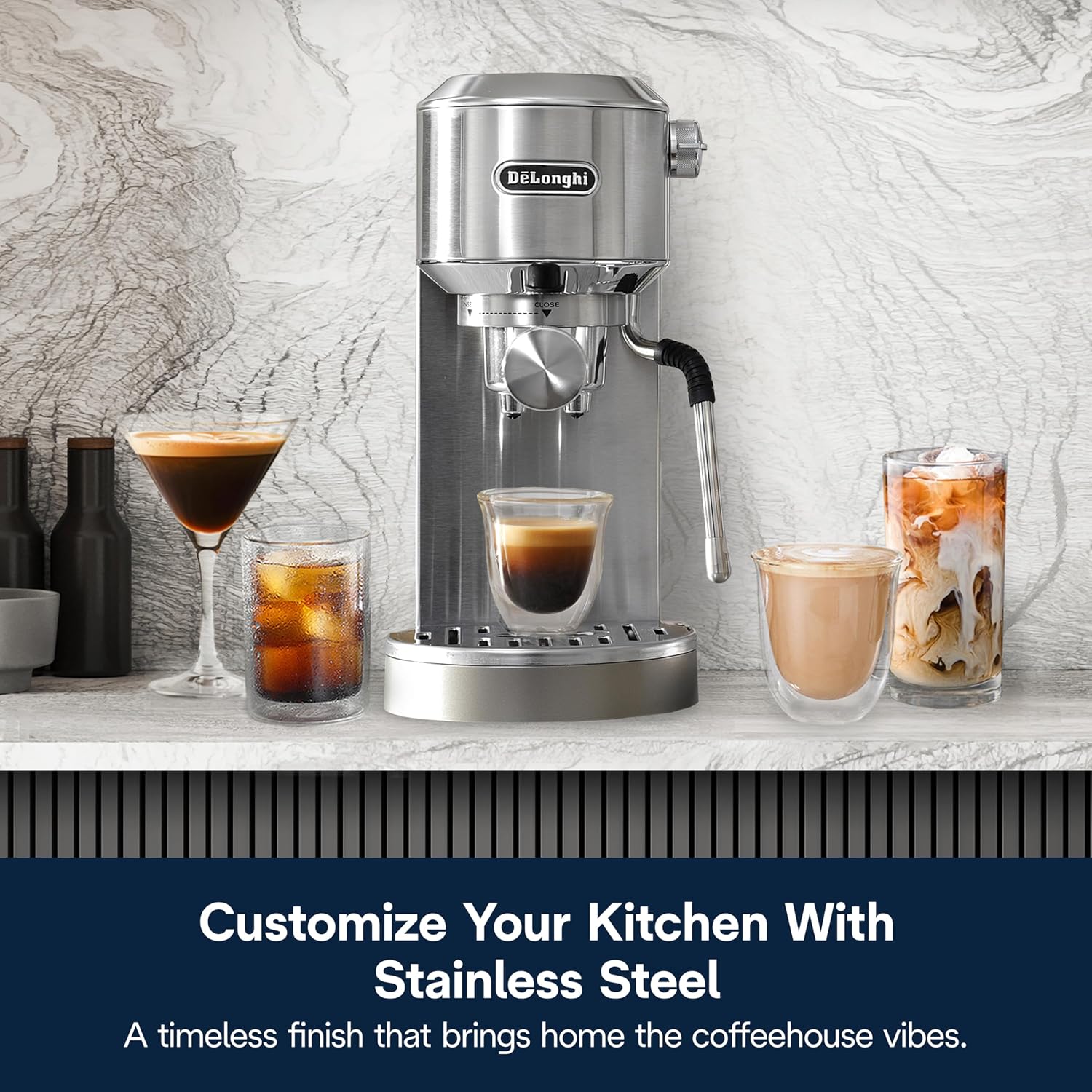 De'Longhi Dedica Duo Compact Espresso Machine - Cold Brew Coffee Maker with Milk Frother Wand- for Espresso, Hot & Iced Coffee, Cappuccinos, Lattes & Home Barista Brewing, Stainless Steel Finish