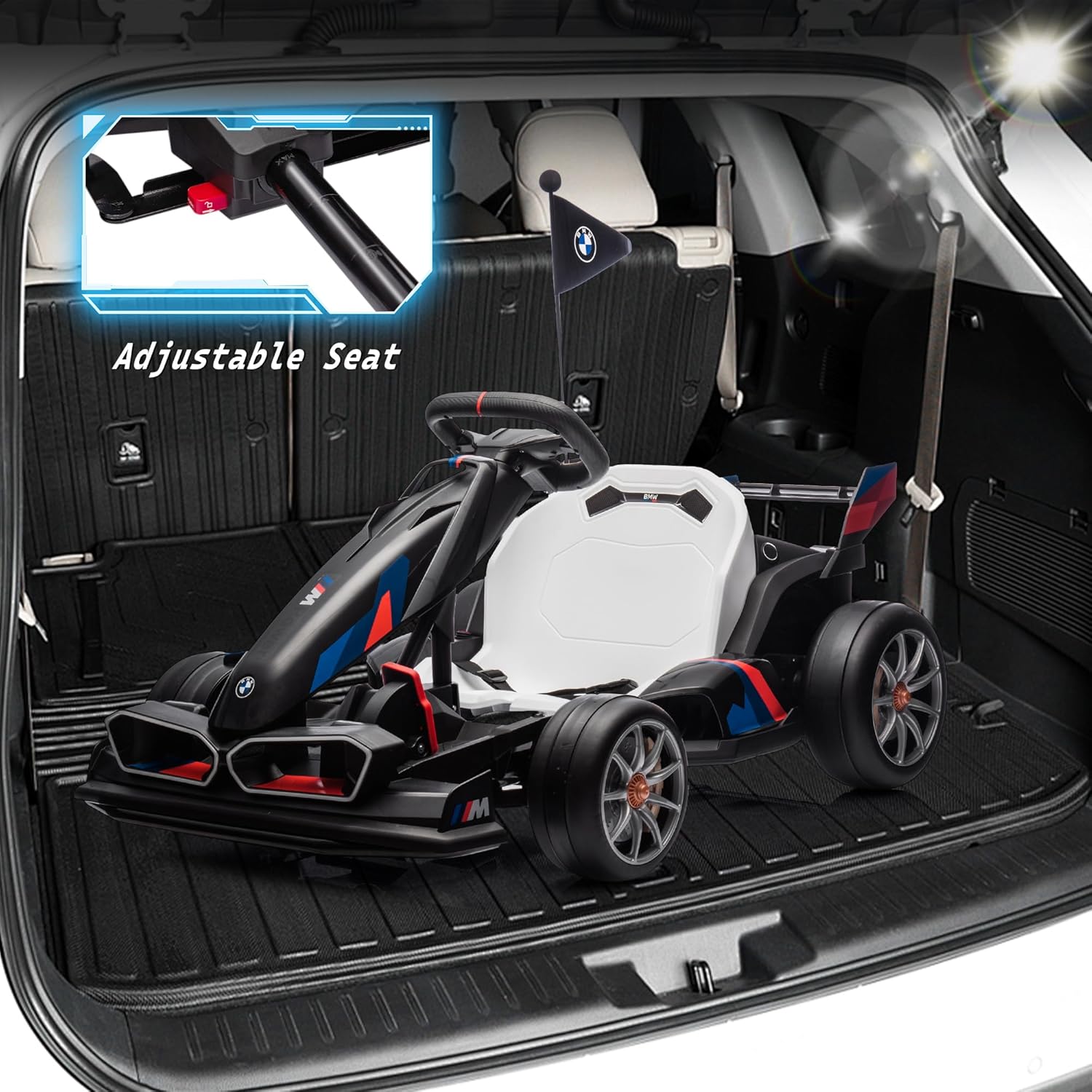 FORESEE 24V Licensed BMW Kids Electric Go Kart, Battery Powered Drift Kart w/Adjustable Seat, Ride On Toy for Big Kids Ages 6+, 7.5MPH Racing Go Cart w/400W Motor, LED Lights & Safety Belt, Black