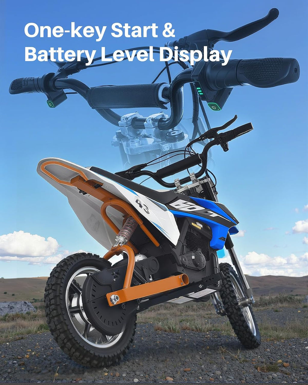 Blitzshark 36V 650W Kids Electric Dirt Bike Off-Road Motocross Ultra Powerful Motorcycle, with 17MPH MAX Speed, Rubber Tire, Twist Grip Throttle, Leather Seat, Dual Suspension & Brakes, SRK-MC20 Pro