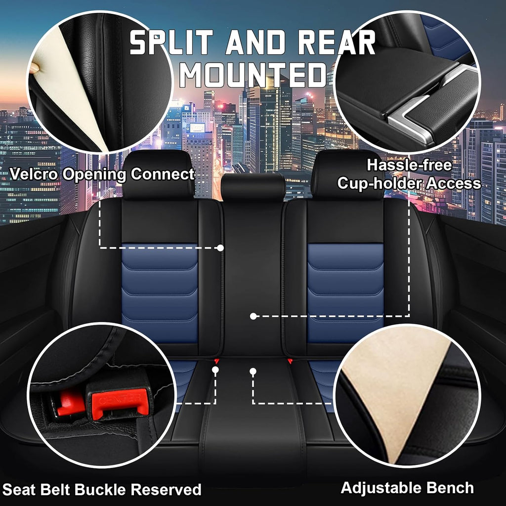 Car Seat Cover Full Set for Kia EV9 Seat Covers 2024-2025, Nappa Leather Waterproof Seat Covers for Cars, Airbag Compatible, Universal Automotive Seat Covers(Luxury Full Set/Black Blue)