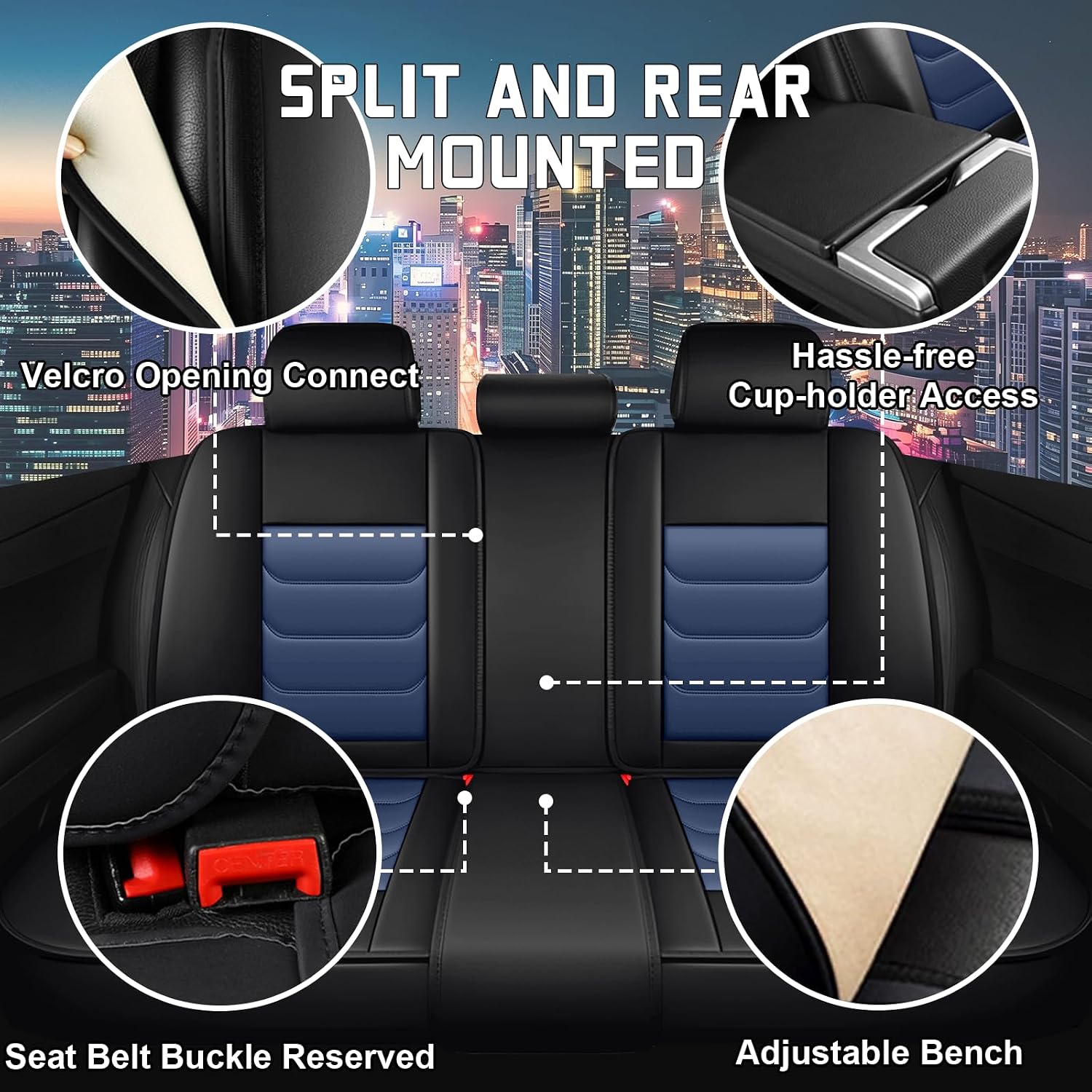 Car Seat Cover Full Set for Kia EV9 Seat Covers 2024-2025, Nappa Leather Waterproof Seat Covers for Cars, Airbag Compatible, Universal Automotive Seat Covers(Luxury Full Set/Black Blue)
