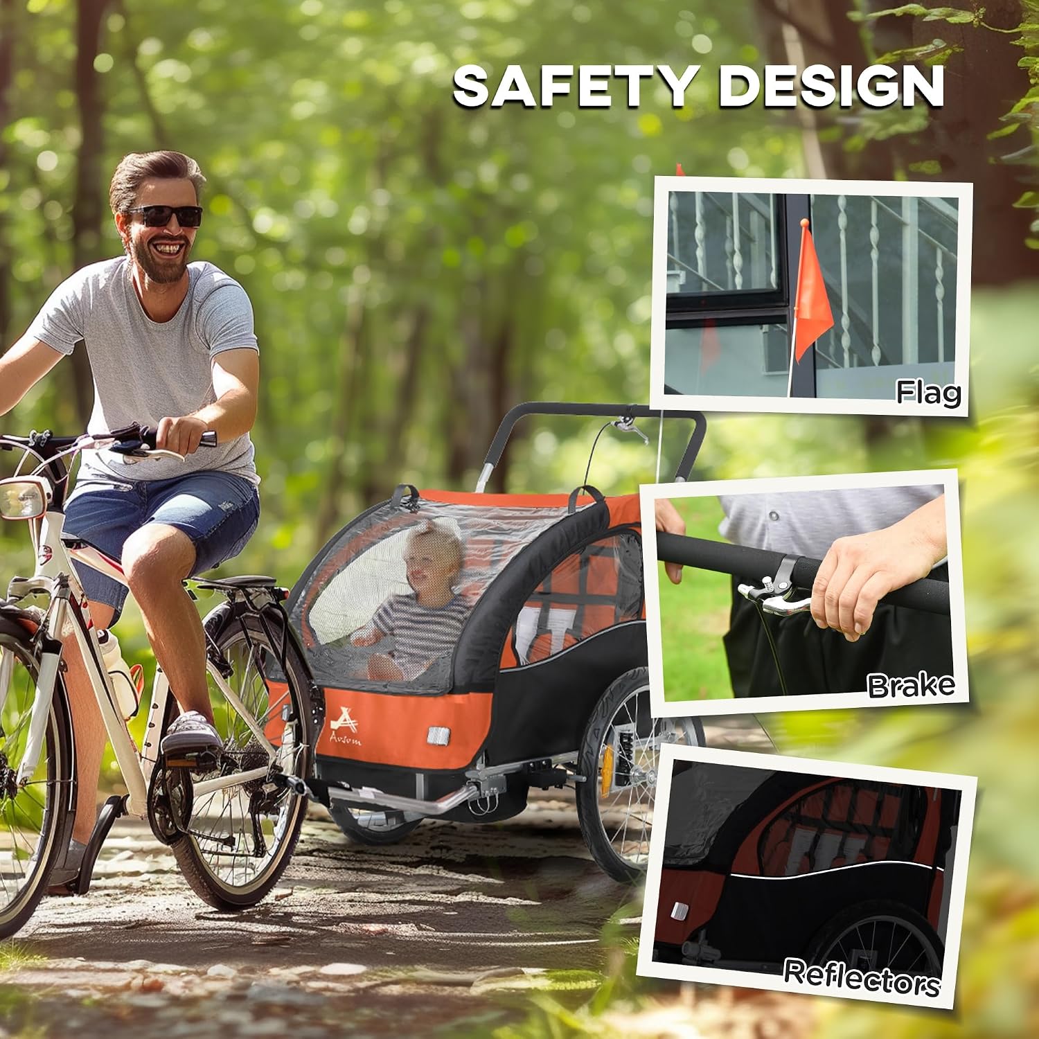 Aosom Elite 360 Swivel Bike Trailer for Kids Double Child Two-Wheel Bicycle Cargo Trailer with 2 Security Harnesses