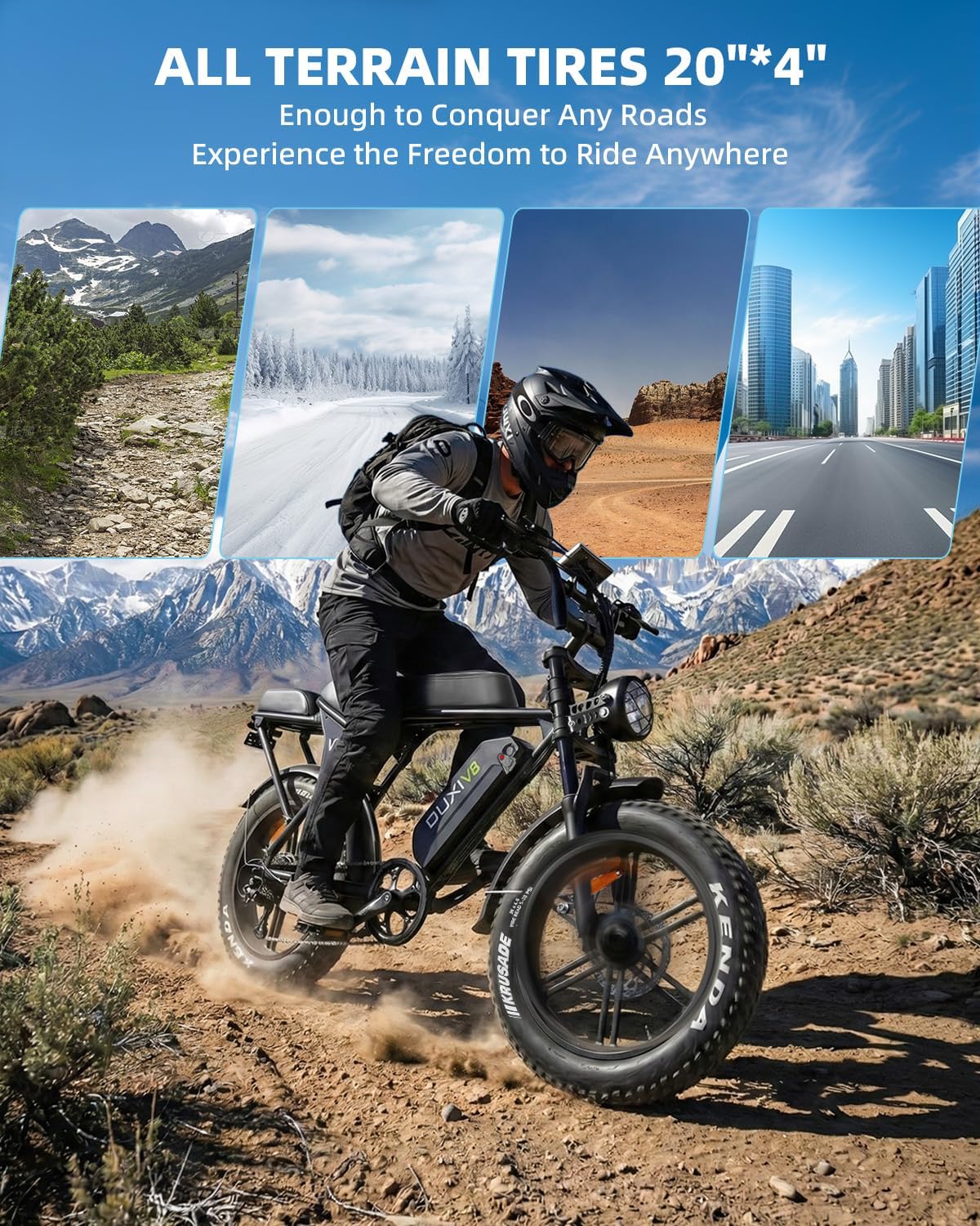 OUXI V8 Series Electric Bike for Adults, Ebike Peak 500W/1000W, 20/31 MPH, 10.4/15/30 AH Removable Battery, 16''/20' Fat Tire Electric Bike, 7-Speed Gear Electric Bicycles, Dual Disc Brakes
