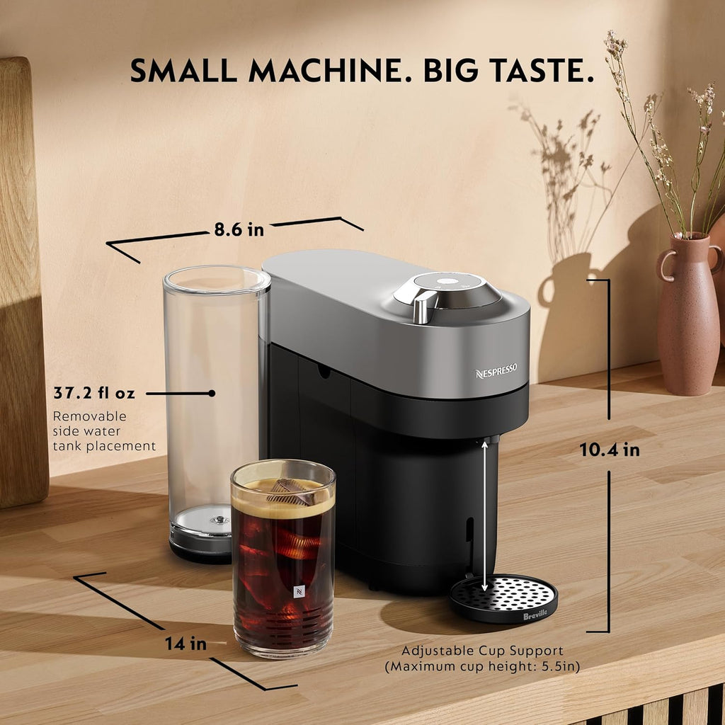 Nespresso Vertuo Pop+ Deluxe Coffee and Espresso Maker by Breville with Milk Frother, Titan