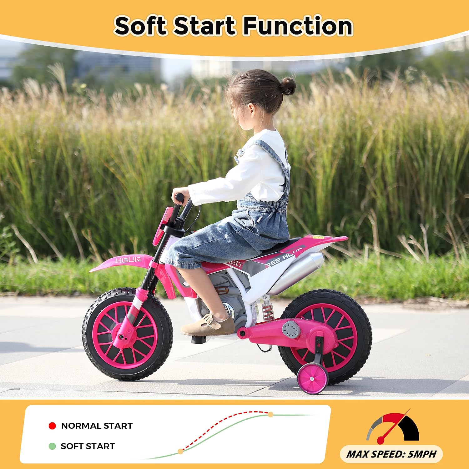Toddler Motorcycle Kids Dirt Bike TOBBI 12 Volt Battery Powered Ride On Toys Electric Motorbike w/Training Wheels Gift for Boys Girls Ages 3-8 Years, Rose Pink