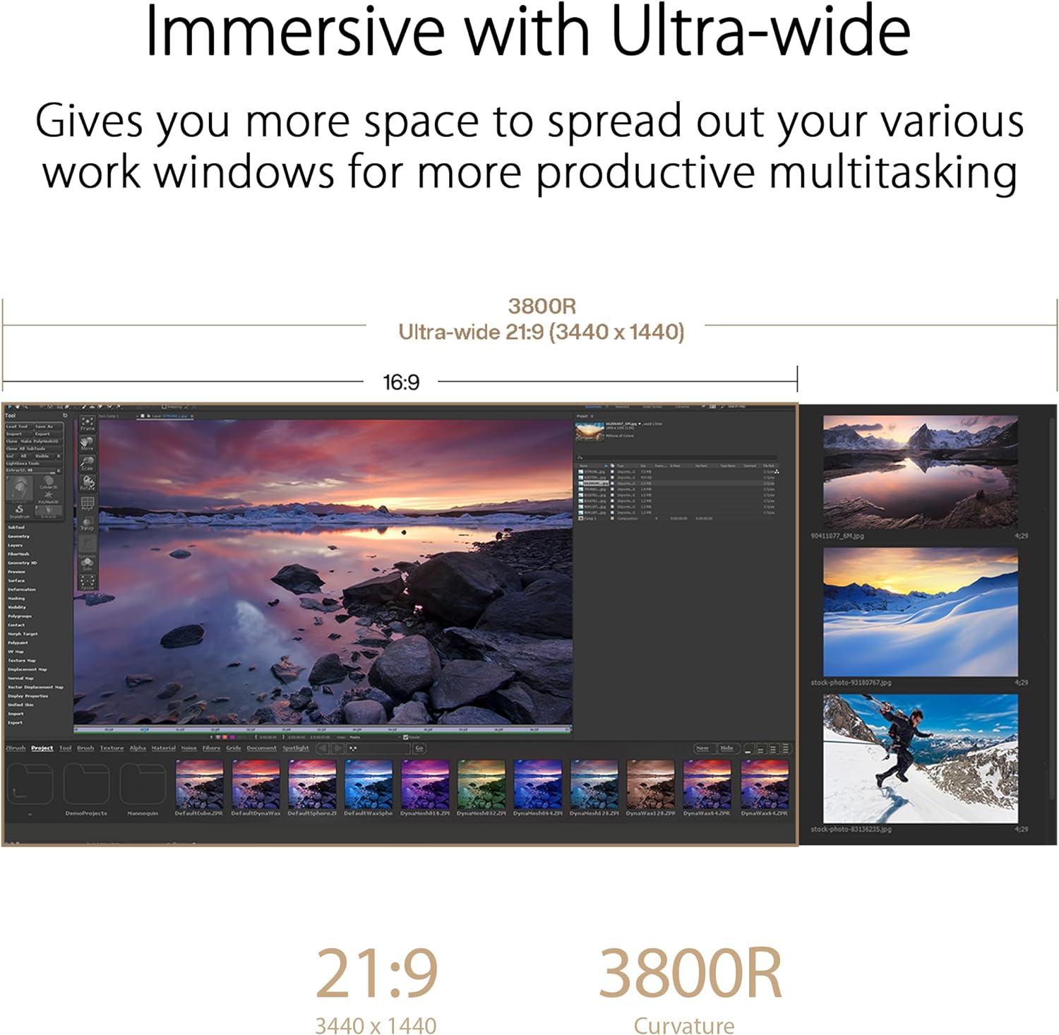 ASUS ProArt Display 34' Ultrawide Curved Professional HDR Monitor (PA34VCNV) - IPS, 21:9 3440 x 1440, 3800R Curve, 100% sRGB/Rec709, ΔE<2, Calman Verified, USB-C Docking PD 96W, RJ45, 3 Year Warranty