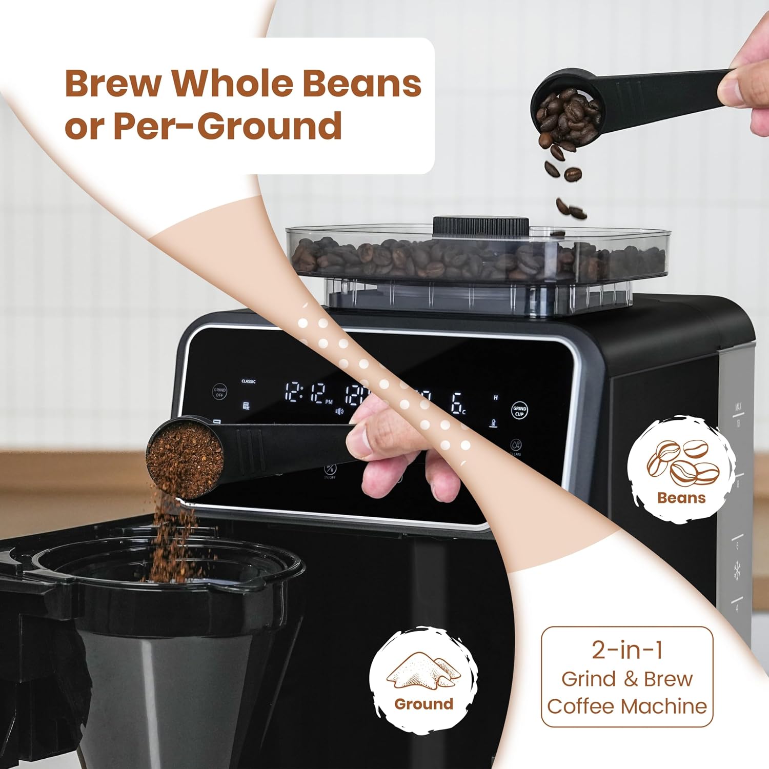 Gevi 10-Cup Grind & Brew Coffee Maker with Built-in Burr Grinder – Programmable Touch Screen, 4-Hour Keep Warm, Permanent Filter, Drip Coffee Machine for Home & Office