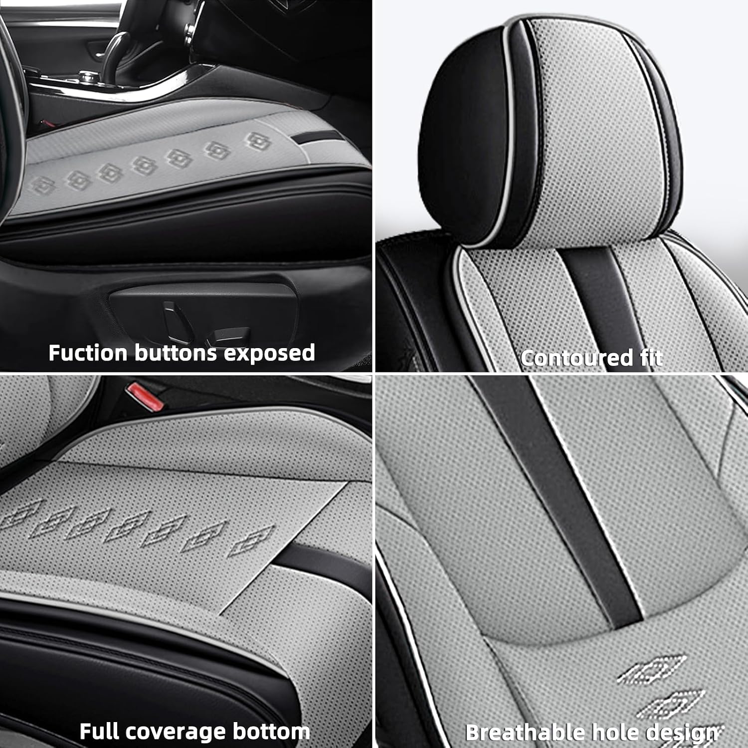 Leather Seat Covers for Lexus TX 500h 2024 2025,Car Seat Covers Front Set,Waterproof Car Seat Protectors with Airbag,Comfort Interior Cover Seats for Cars(Black+Grey,Pillows)