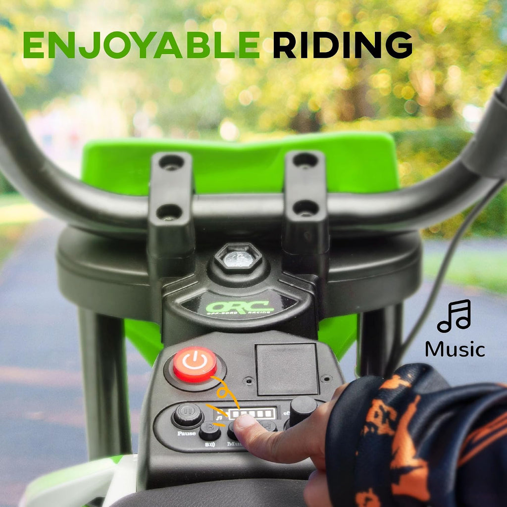 Qaba Kids Dirt Bike with Twist Grip Throttle, 12V Electric Motorcycle, Electric Bike for Toddler with Training Wheels, Spring Suspension & Music, Green